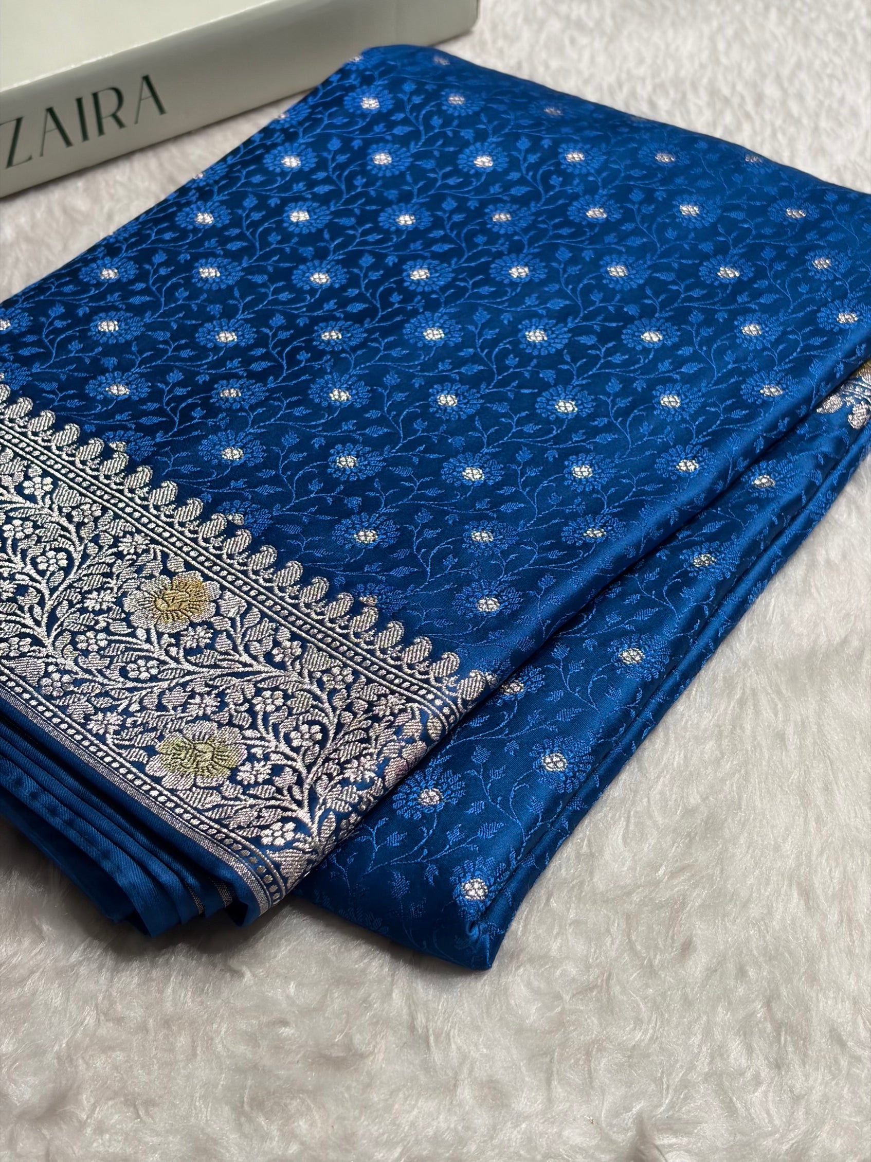 Royal Blue Shades Booti Bananasi Minakari Tanchoi Mashru Silk Saree MS49