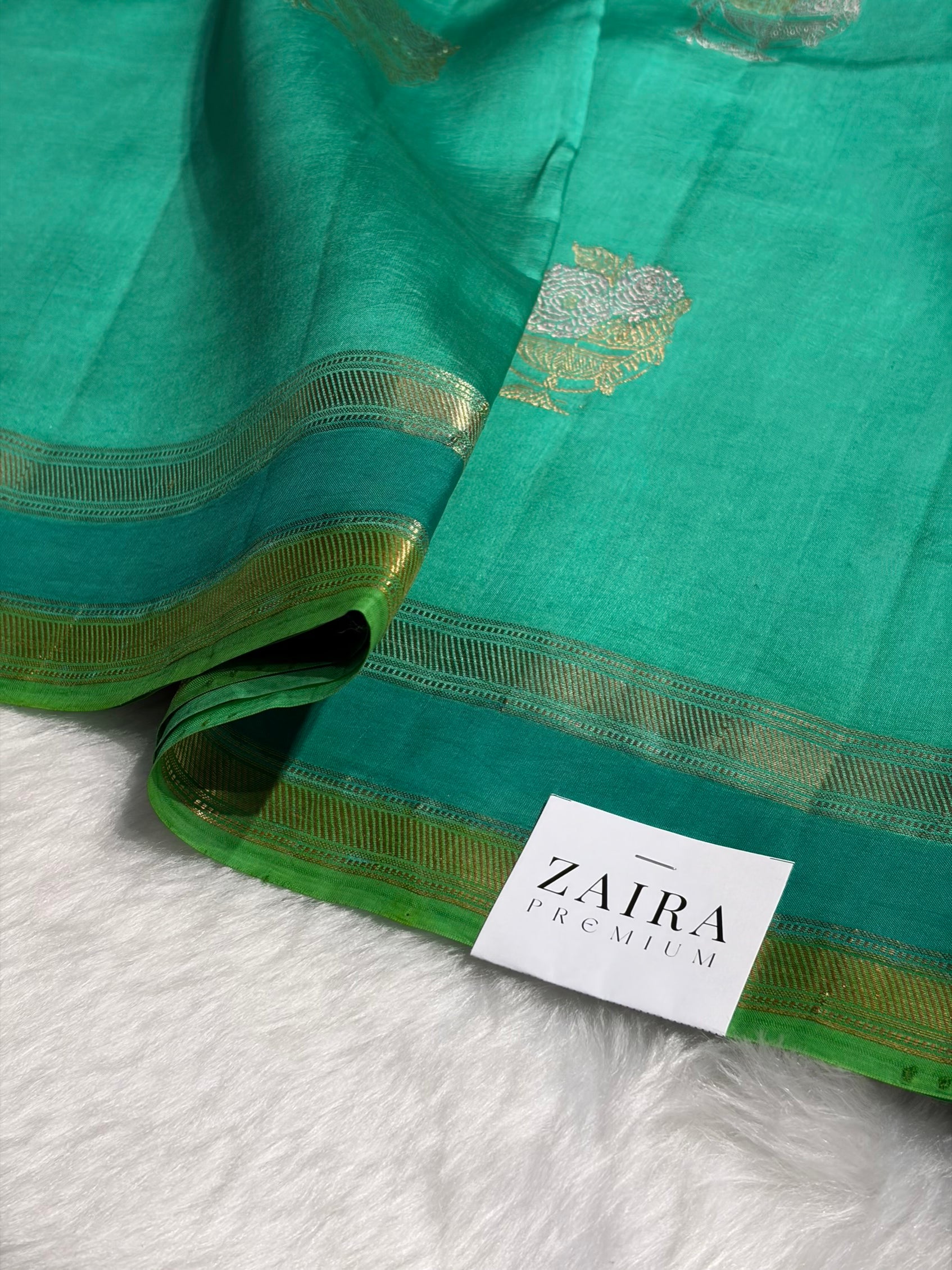 Sea Green Boota Handwoven Raw Mango Silk RM-29