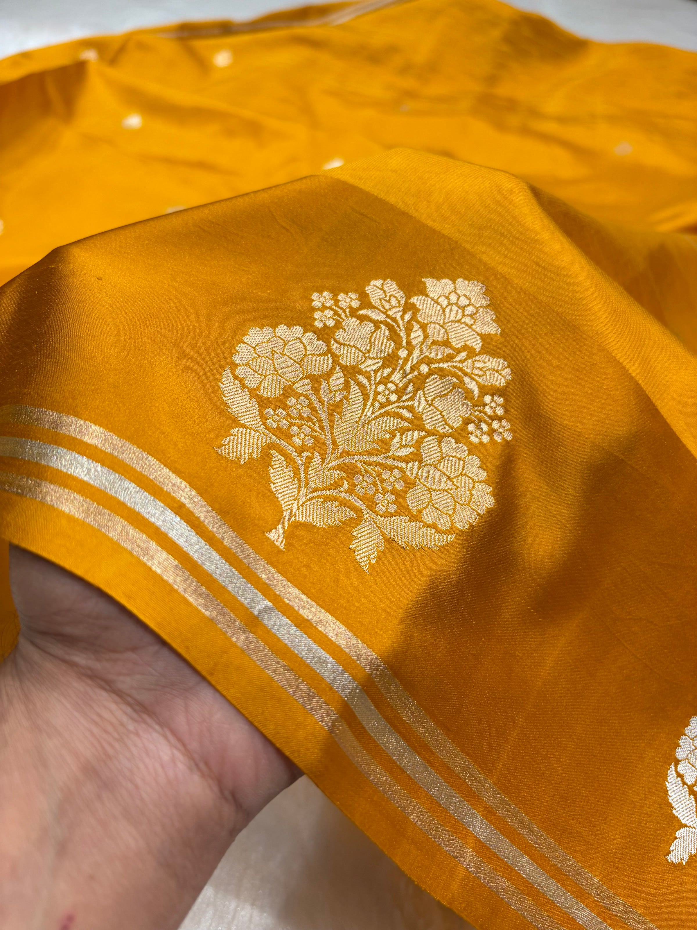 Mustard Handwoven Kaduwa Pure Katan Paper Silk RM-01