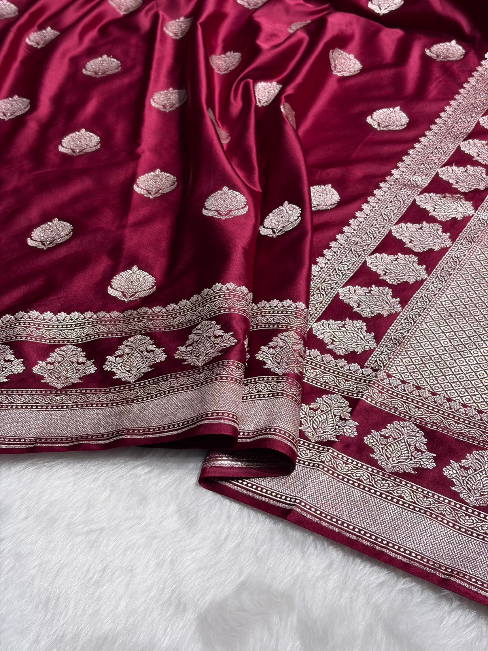 Garnet Boota Motif Mashru Silk Saree MS43