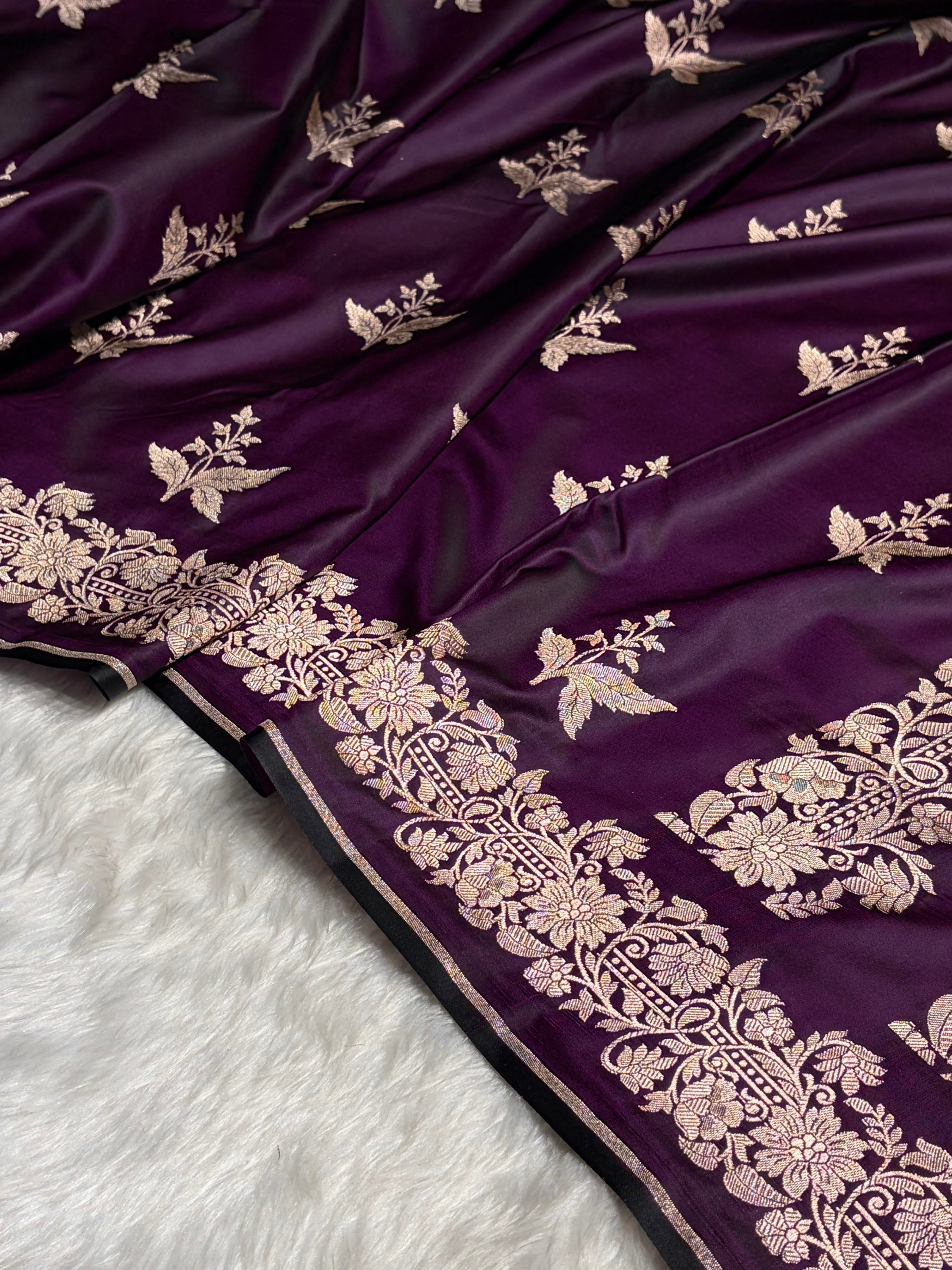 Dark Purple Shades Floral Boota Mashru Silk Saree MSM-67