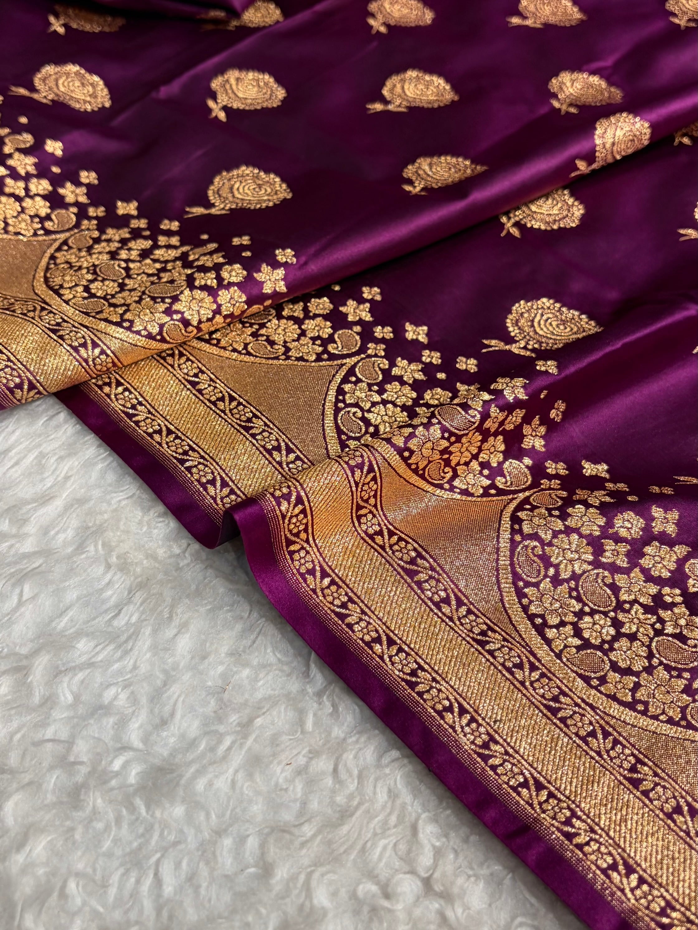 Banarasi Satin Katan Saree With Boota in Wine Shades SK111