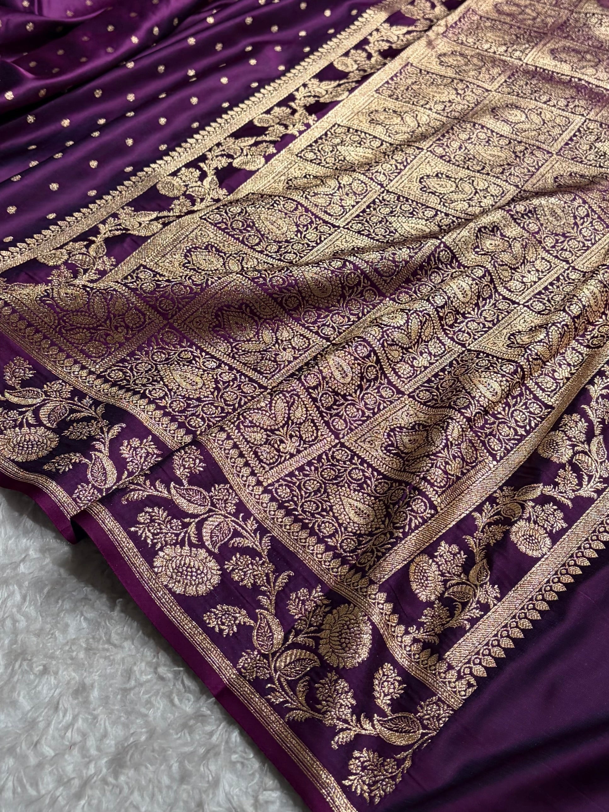 Banarasi Satin Katan Saree With Boota in Wine Shades SK107