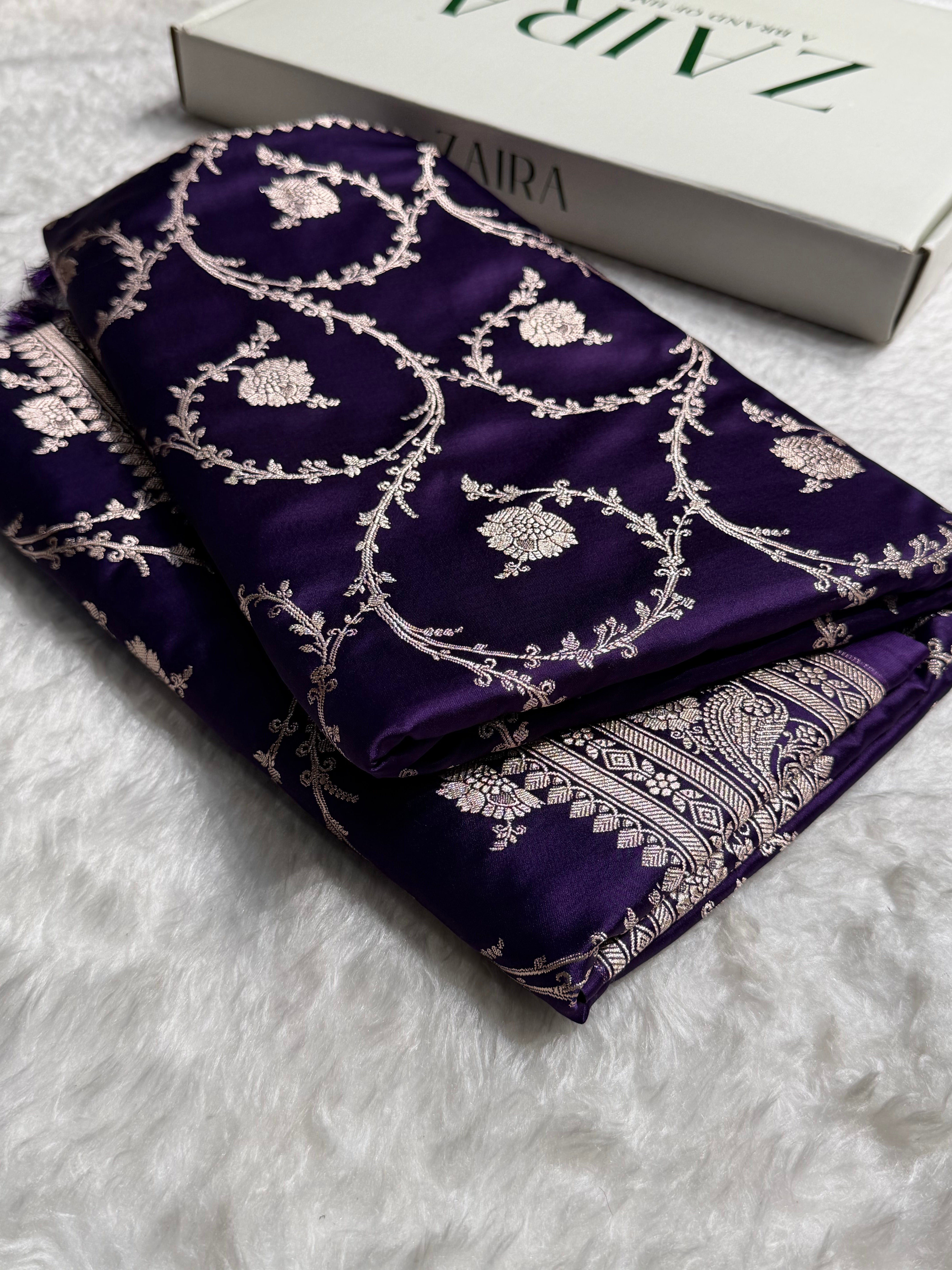 Banarasi Purple Mashru Silk Saree Jaal