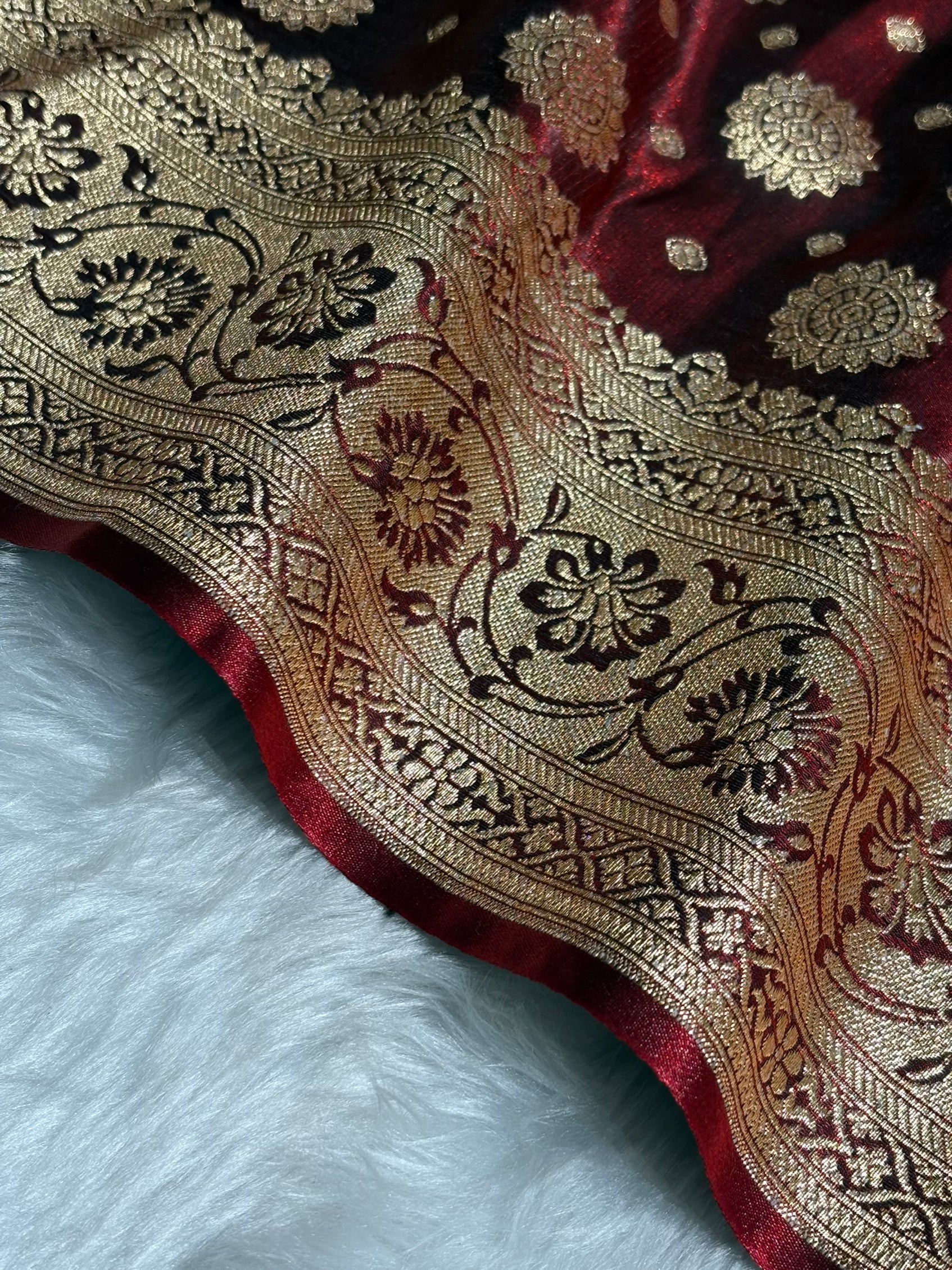 Satin Silk Booti Boota in Maroon SS09