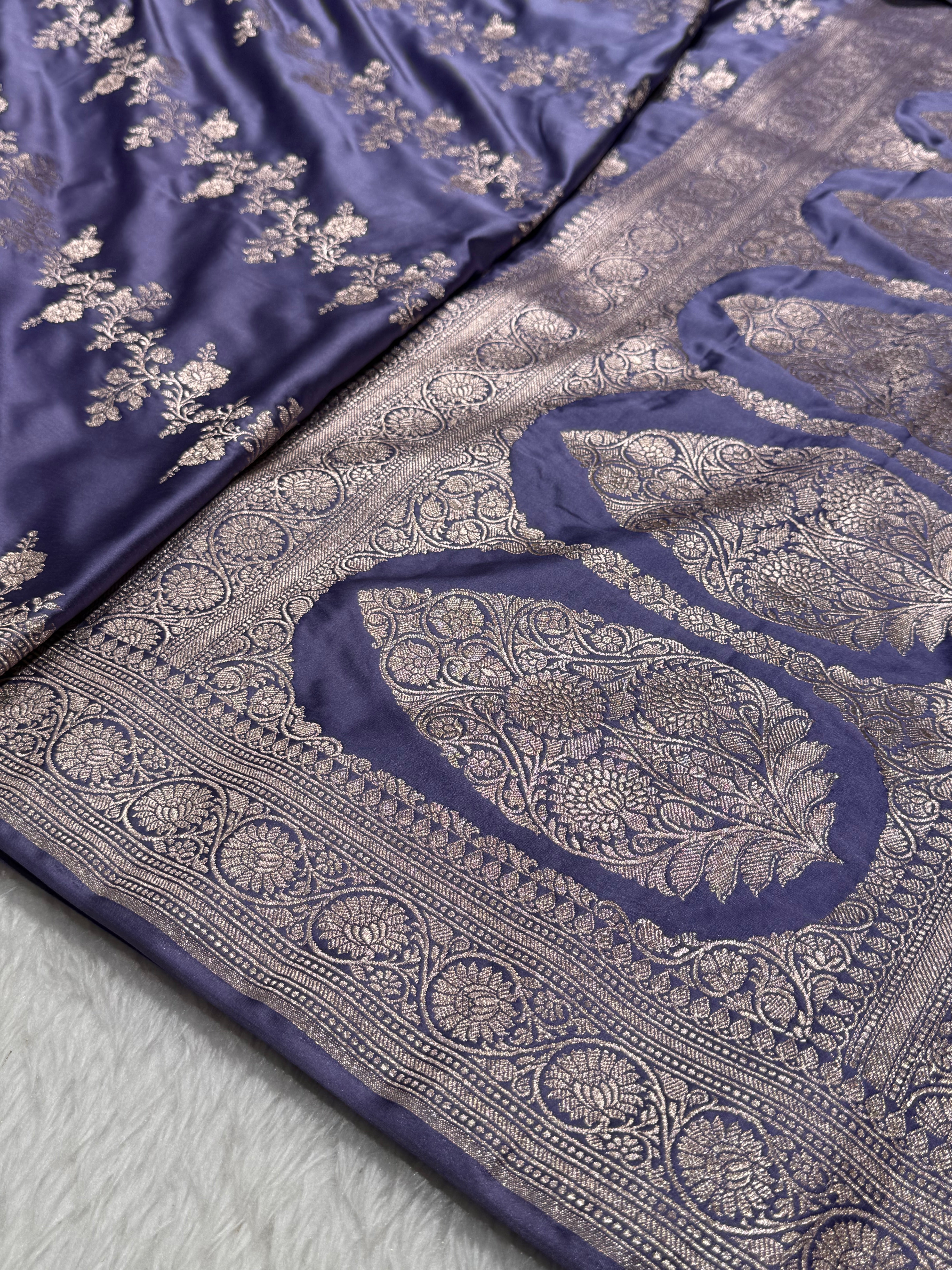 English Lavender Banarasi Cross Mashru Silk Saree