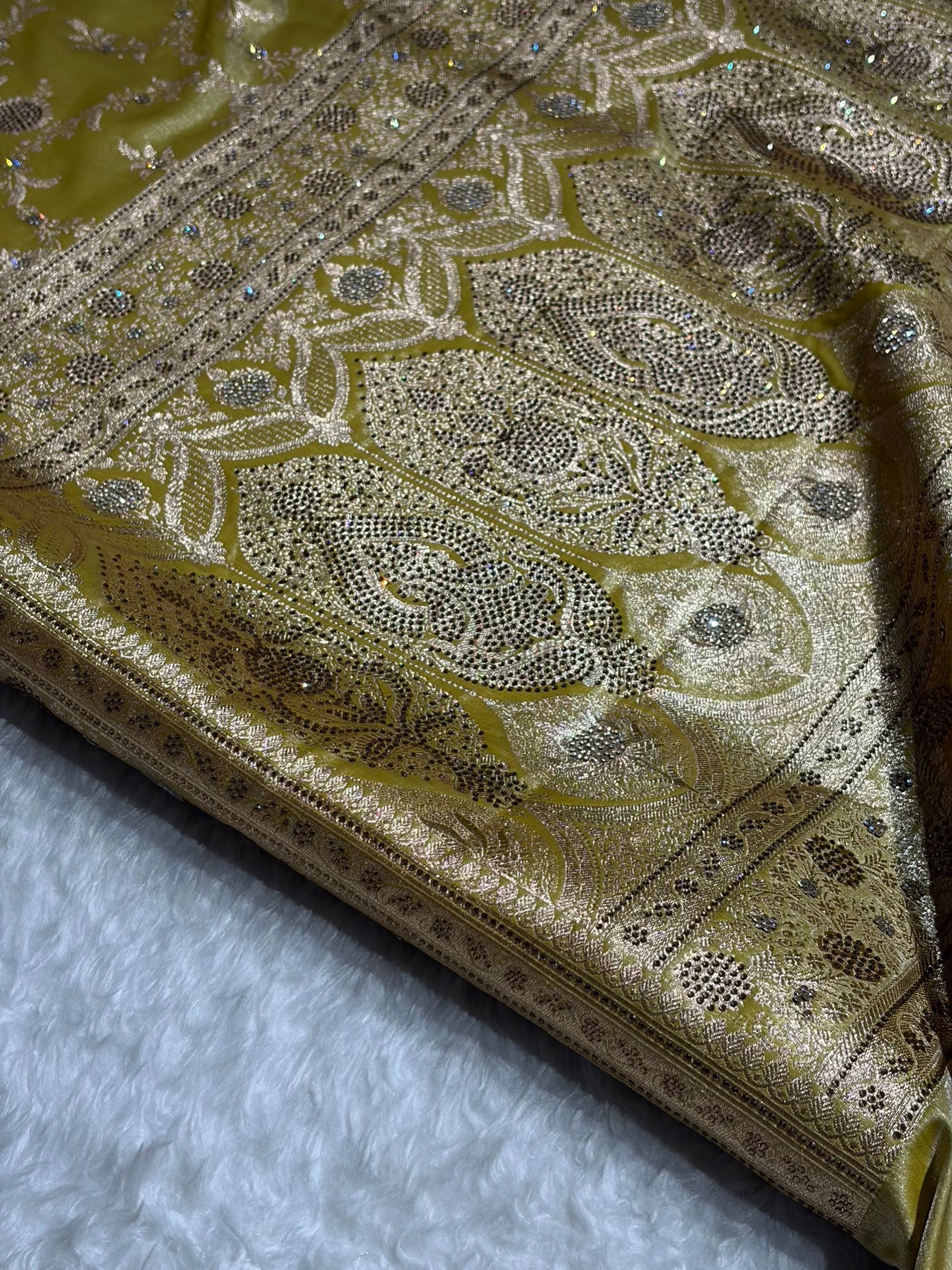Light Weight Lemon Pista Satin Silk Saree with Swarovski work BSS14