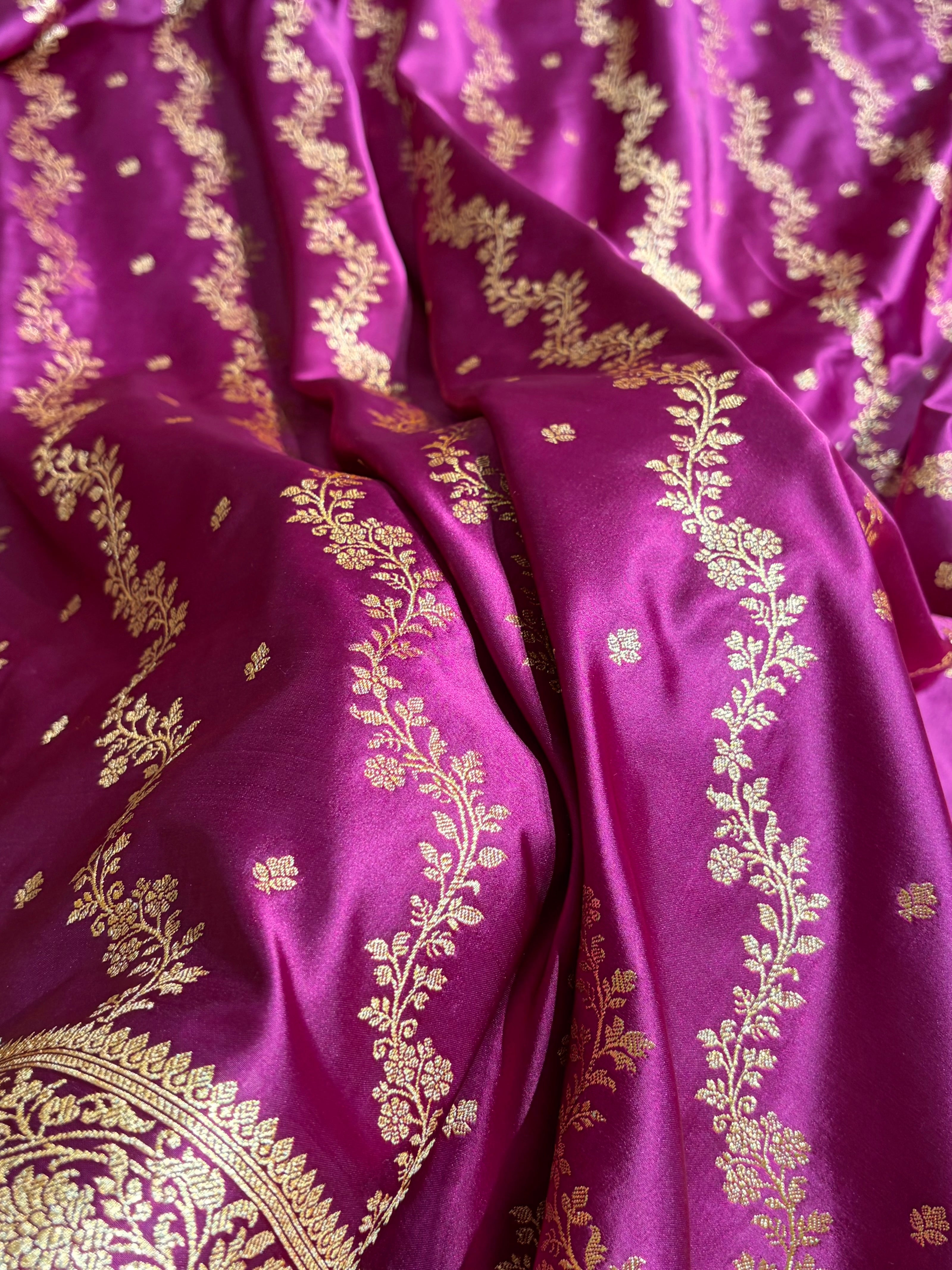 Banarasi Satin Katan Saree With Boota in Wine Shades SK108