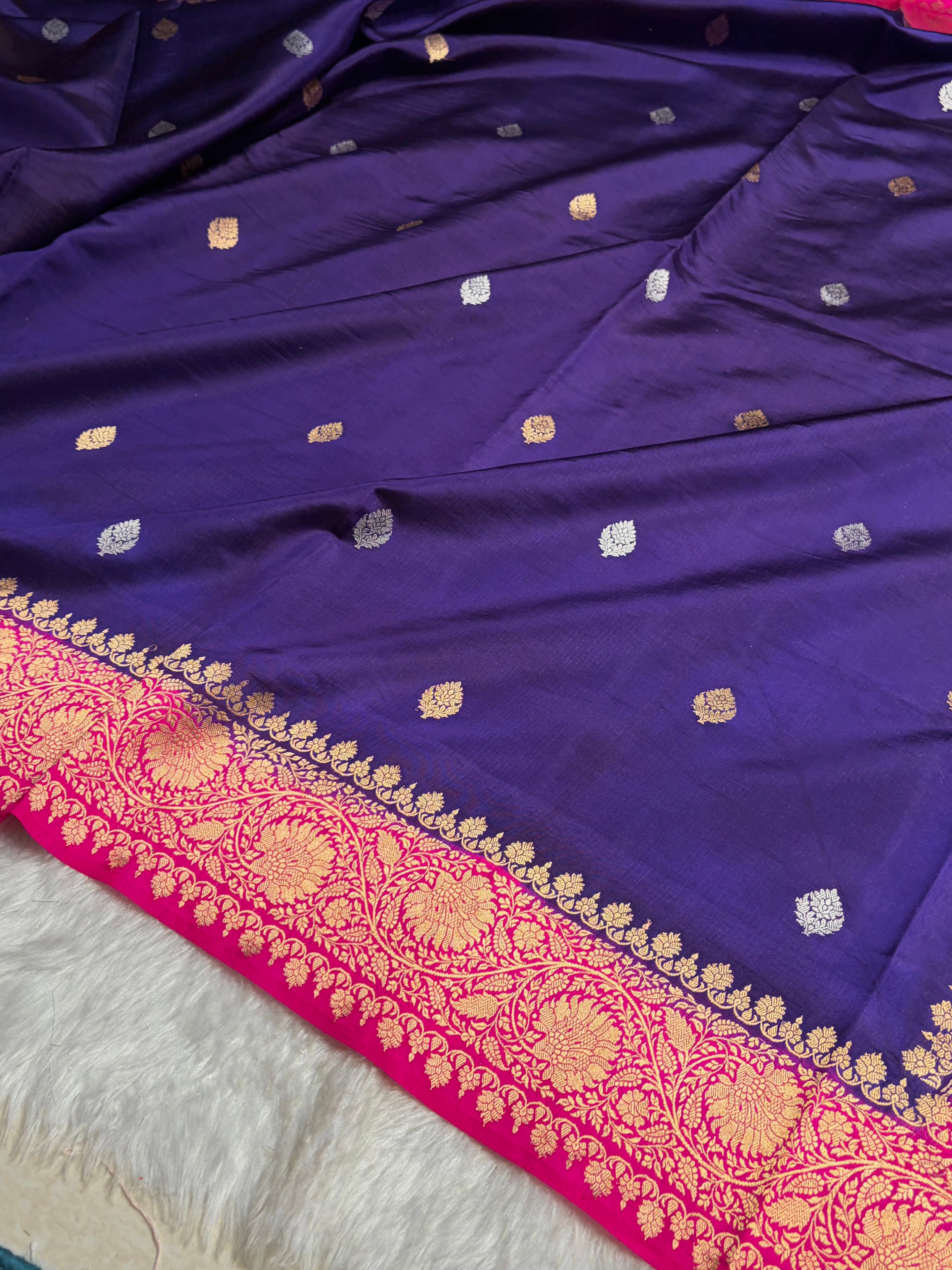 Contrast Purple With Rani Boota Handwoven Pure Katan Raw Mango Silk RM-33