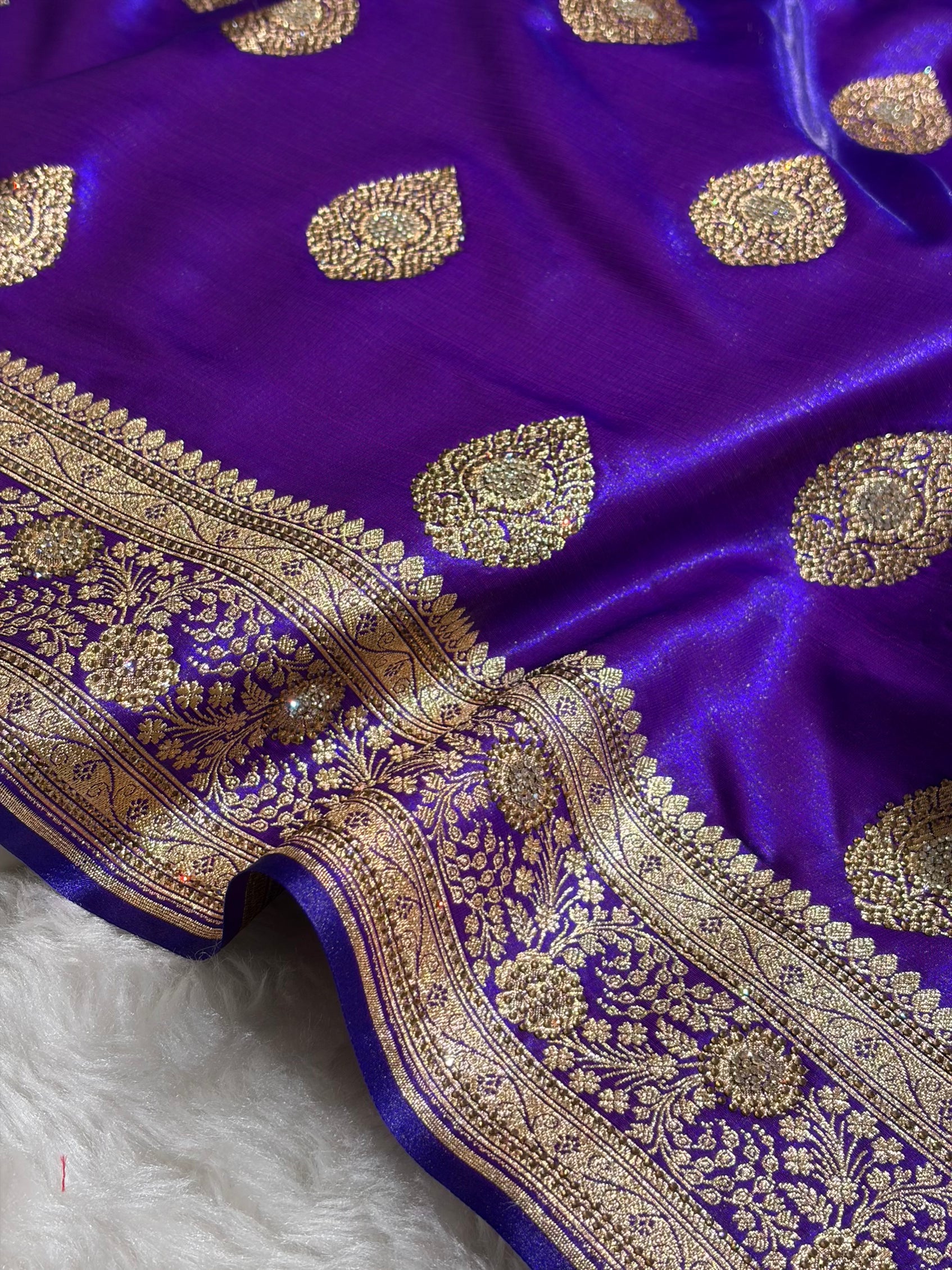Purple Shades Banarasi Satin Silk Boota with Swarovski Work BSS05 (E)