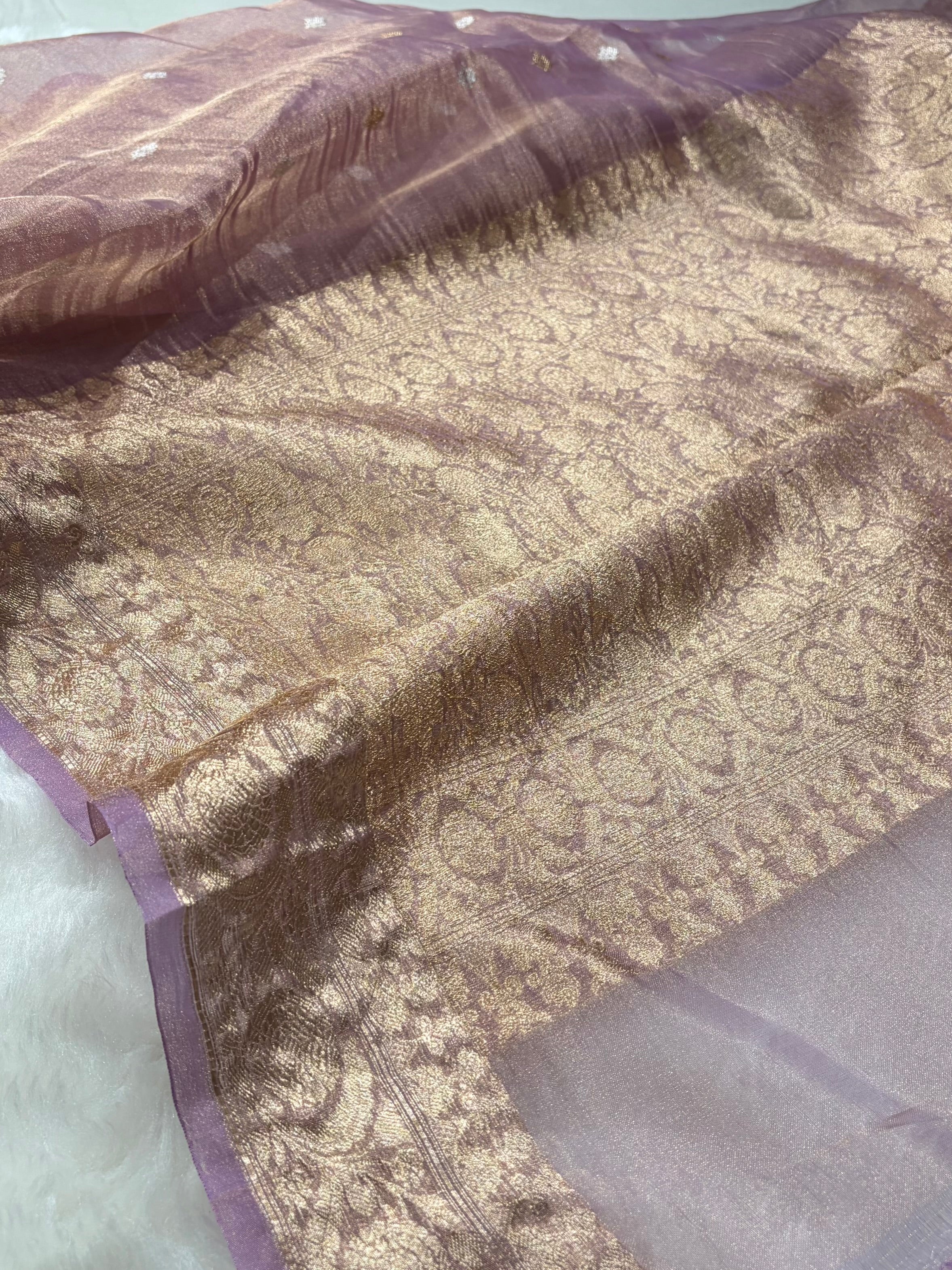 Lavender Bananasi Floral Shades Pure Tissue Silk Saree PT-34