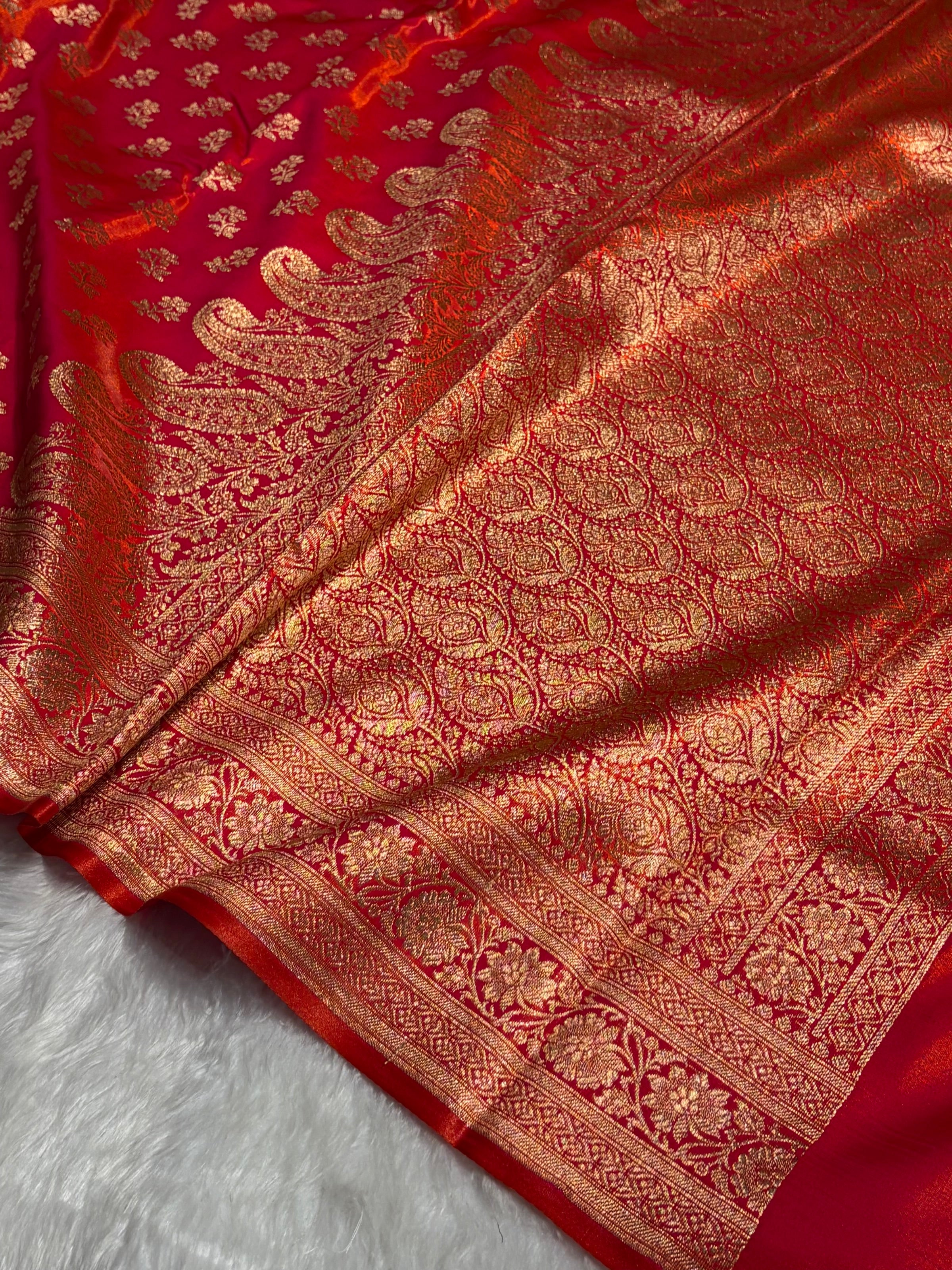 Orange Shades Banarasi Satin Silk Saree SS34