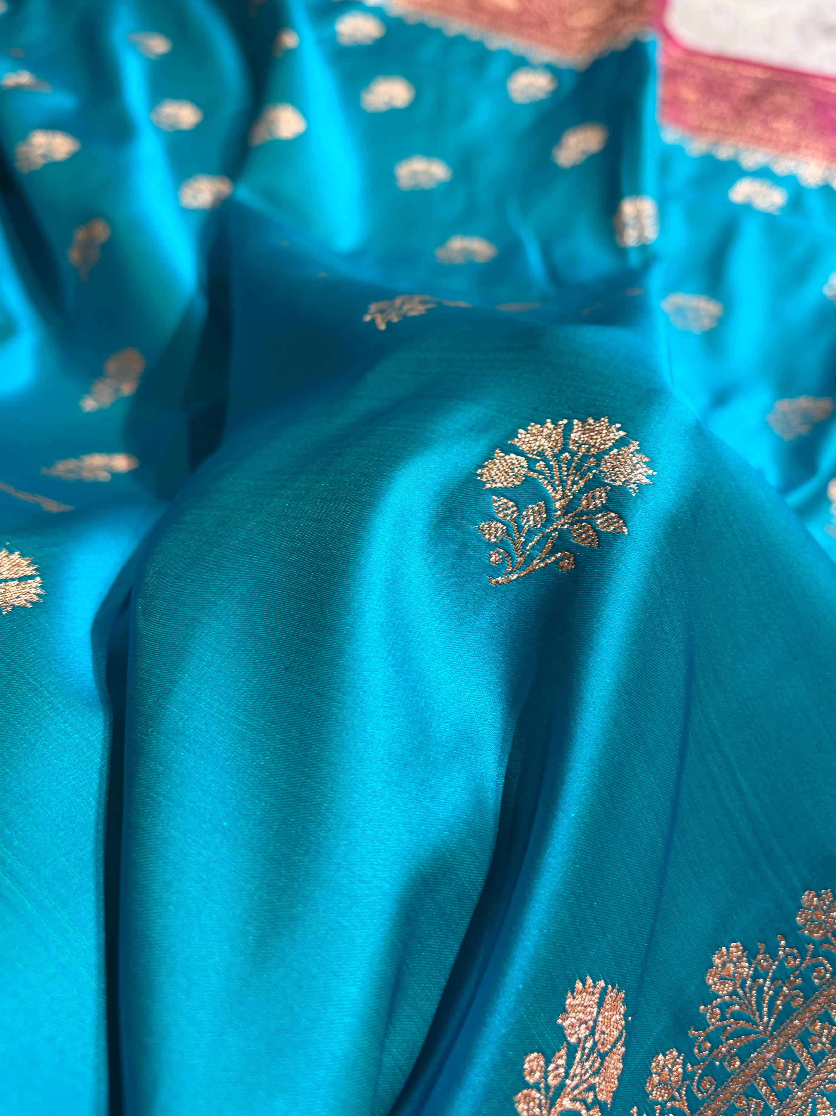 Firozi - Rani Banarasi Boota Katan Silk Saree SKM29