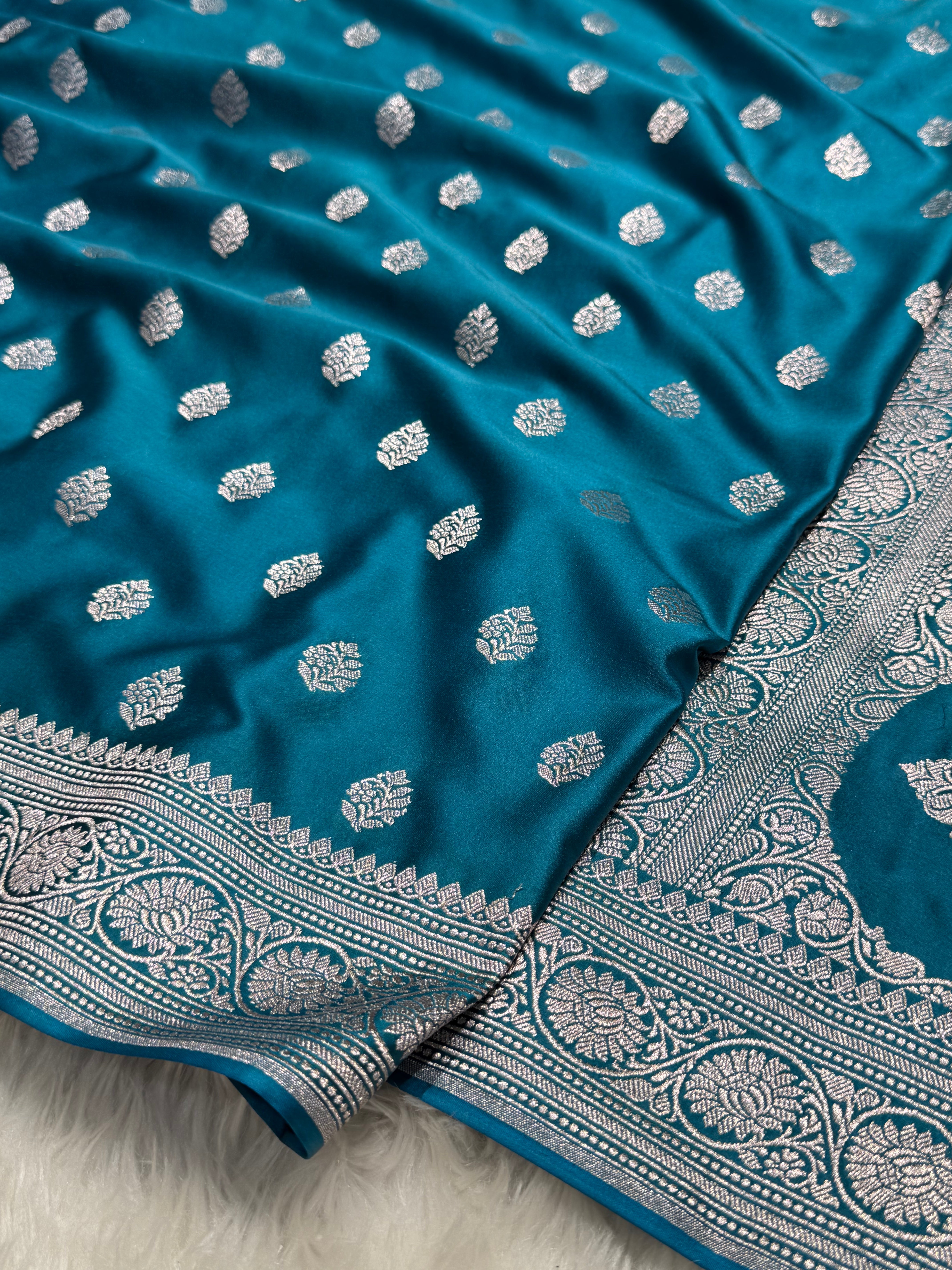 Teal Blue Shade Mashru Silk Boota MS17