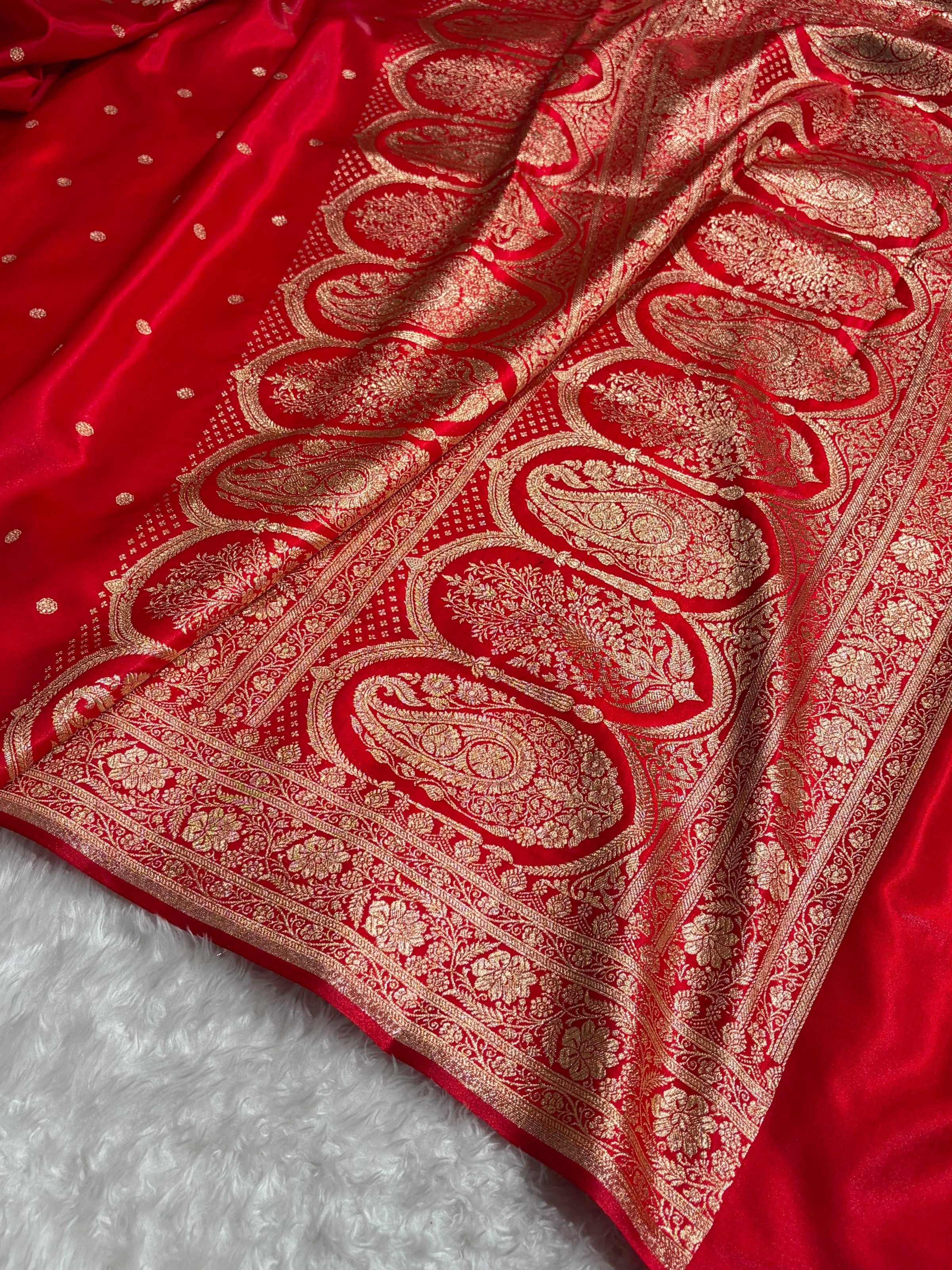 Satin Silk Saree Banarasi Booti in Red Shades SS29