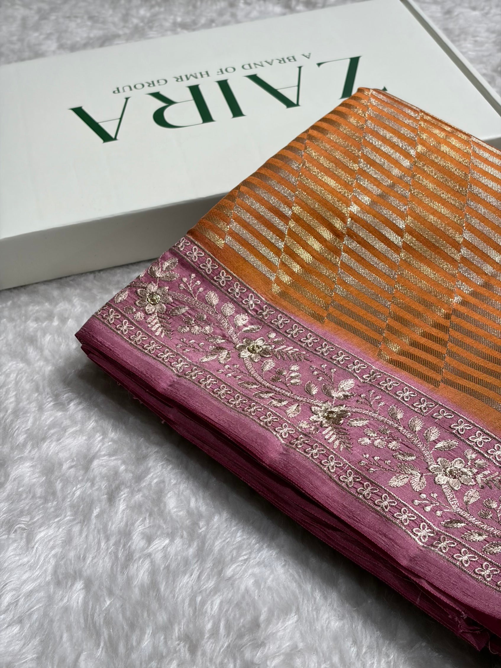 Banarasi Pure Organza Contrast Rust With Baby Shades Banarasi Silk Saree PO-42