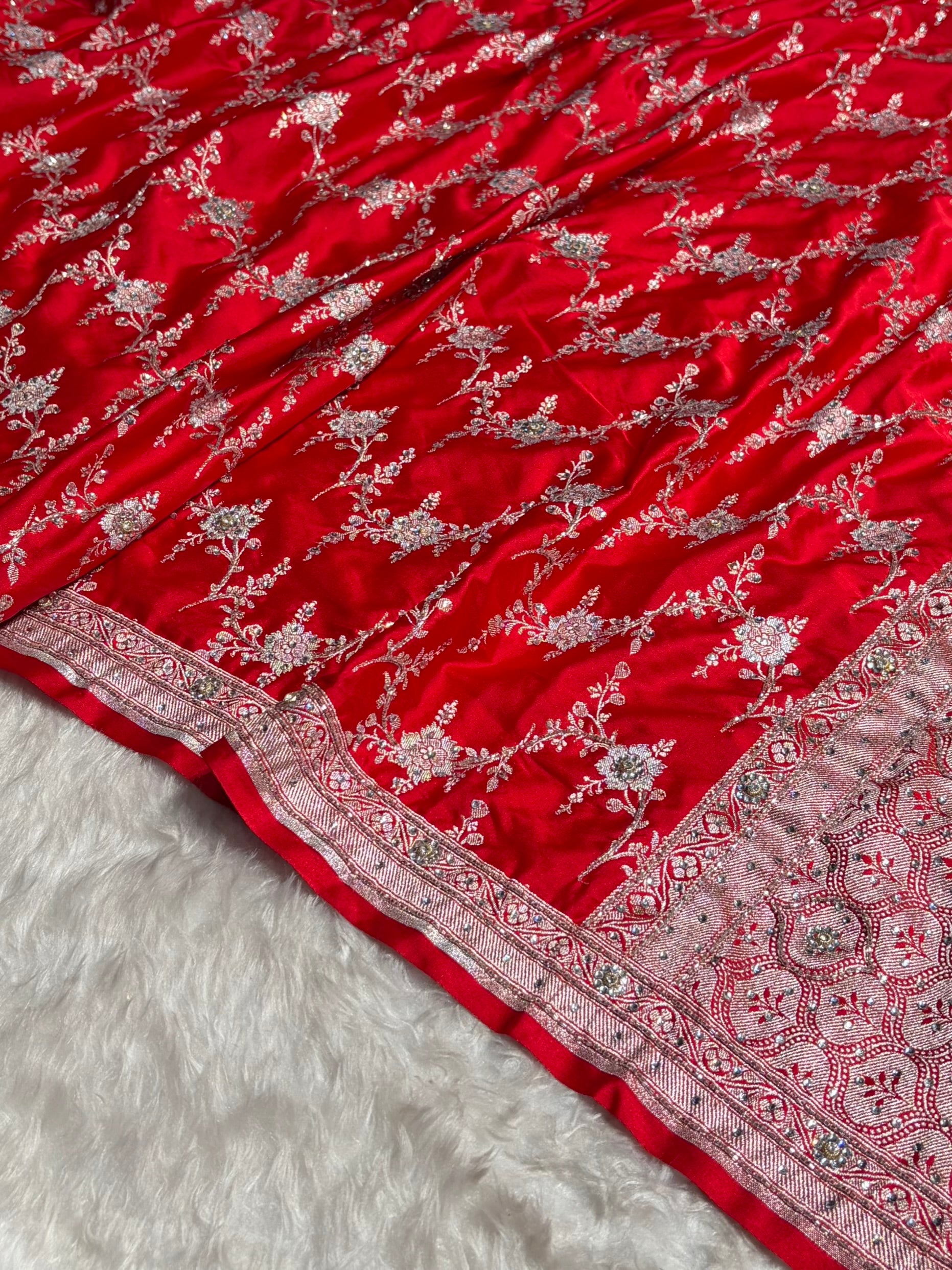 Red Bananasi Jaal Mashru Silk Saree with Swarovski Work BMS08