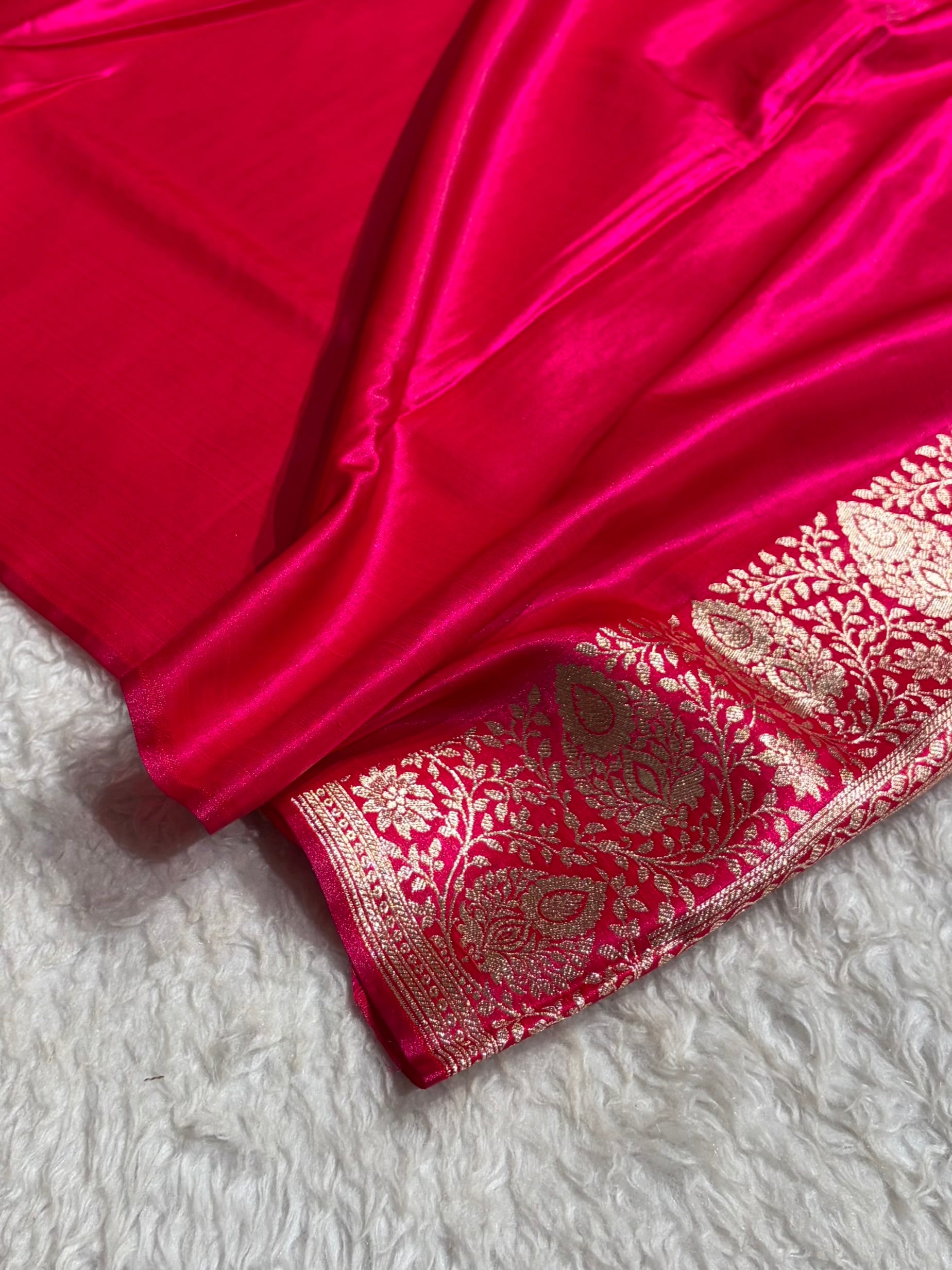 Satin Silk Saree Floral Boota in Cross Rani Shades SS28