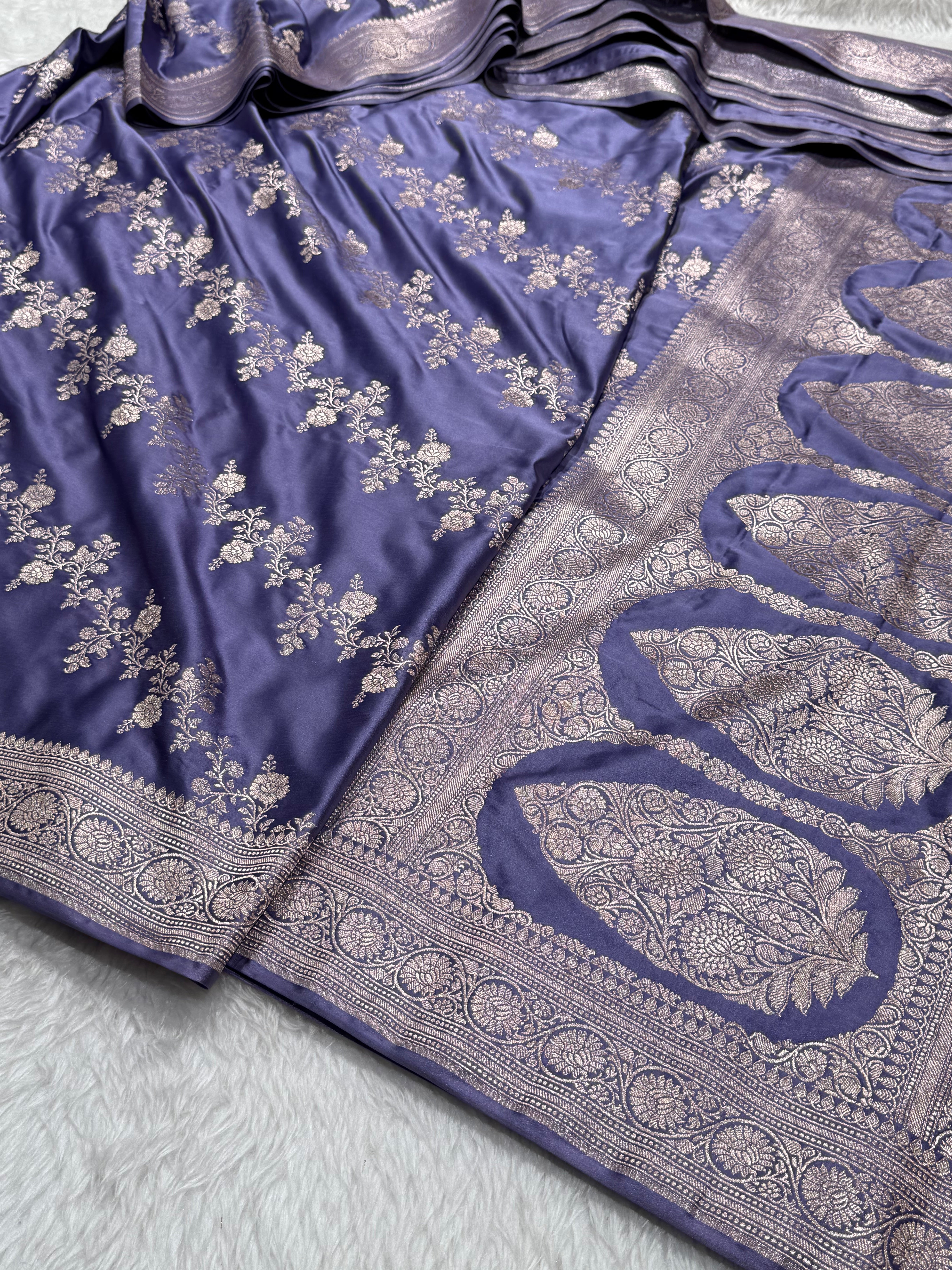 English Lavender Banarasi Cross Mashru Silk Saree