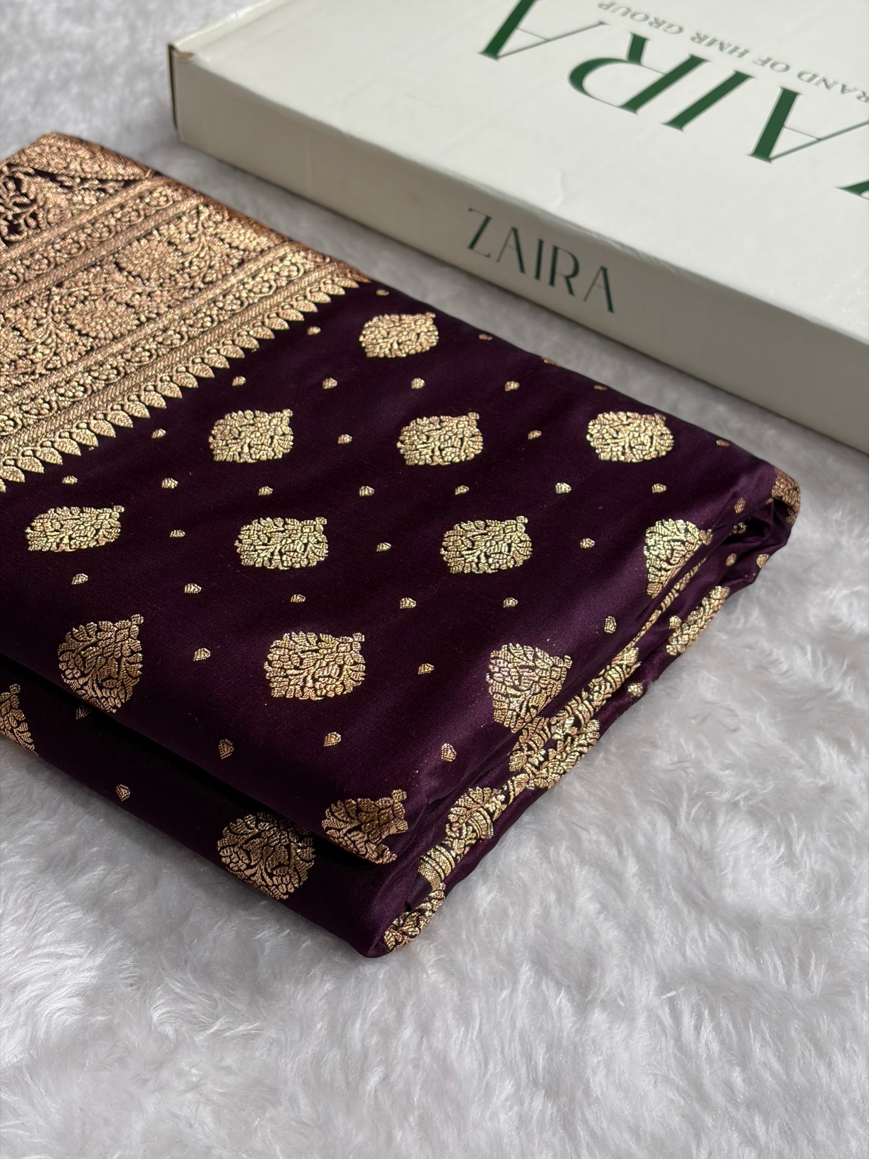 Dark Wine Unique Boota Pattern Satin Katan Silk Saree SK69