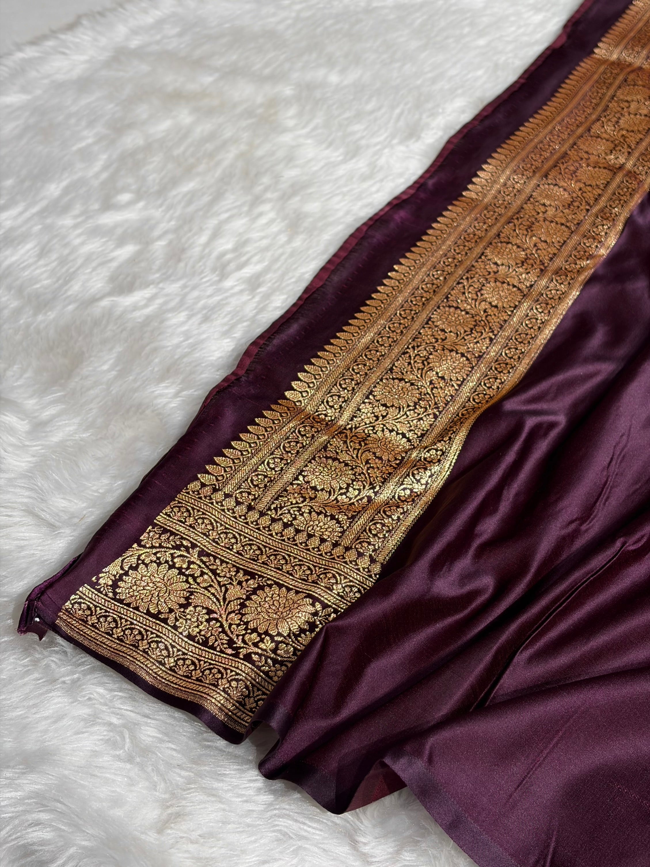 Dark Wine Unique Boota Pattern Satin Katan Silk Saree SK69