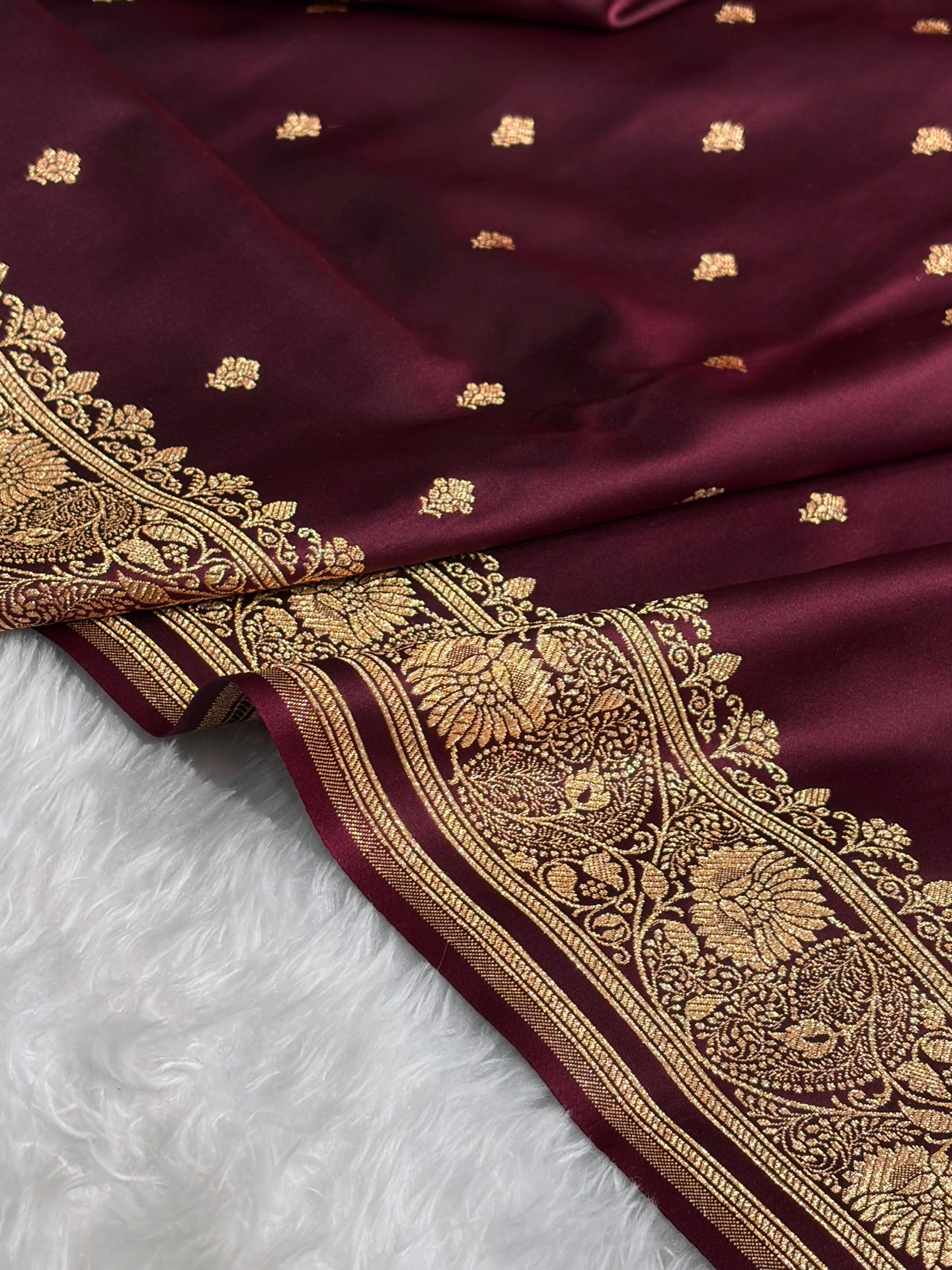 Banarasi Satin Katan Saree With Boota in Chocolate Shades SK104