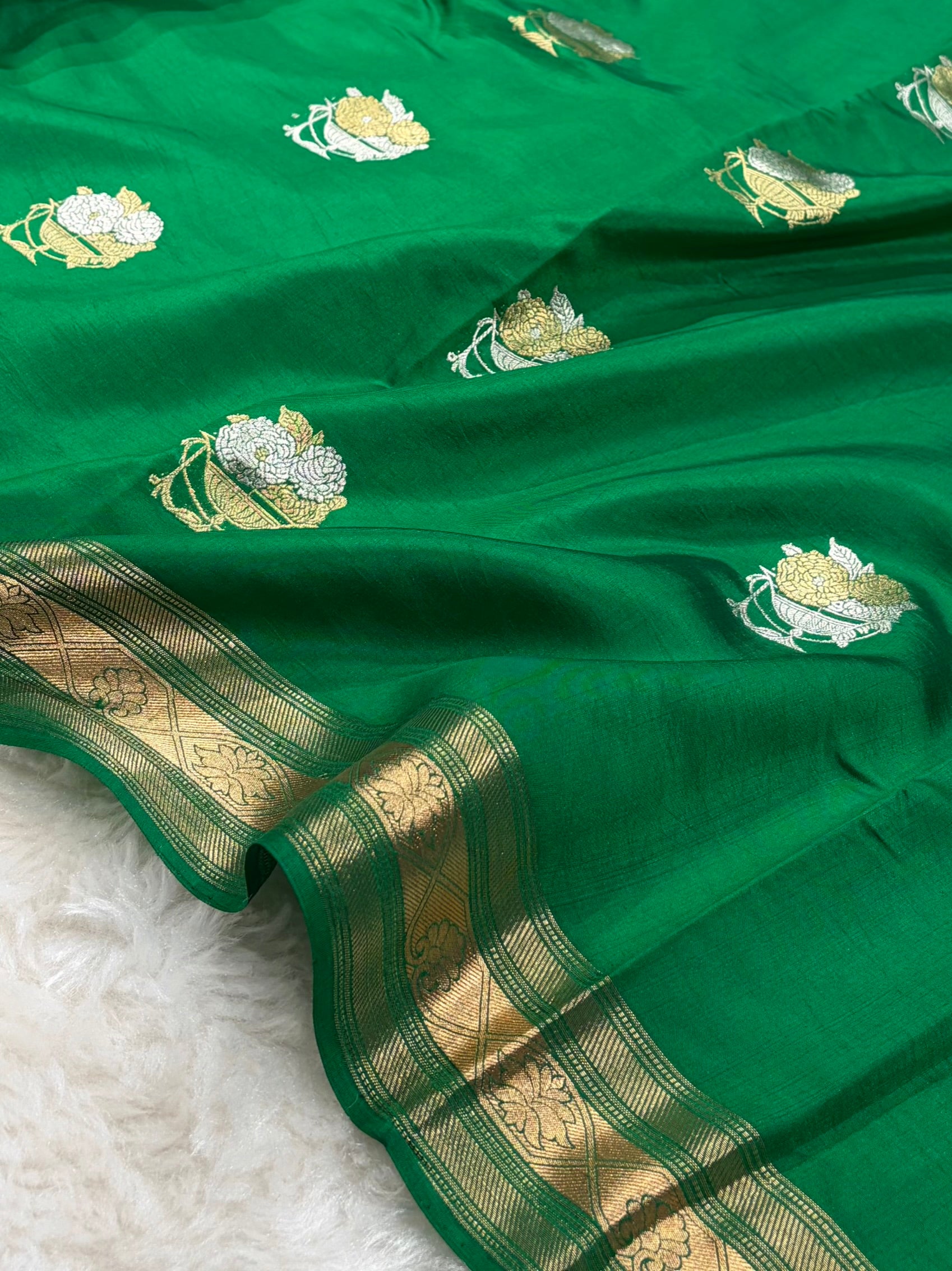 Bottle Green Boota Handwoven Paper Silk RM-29