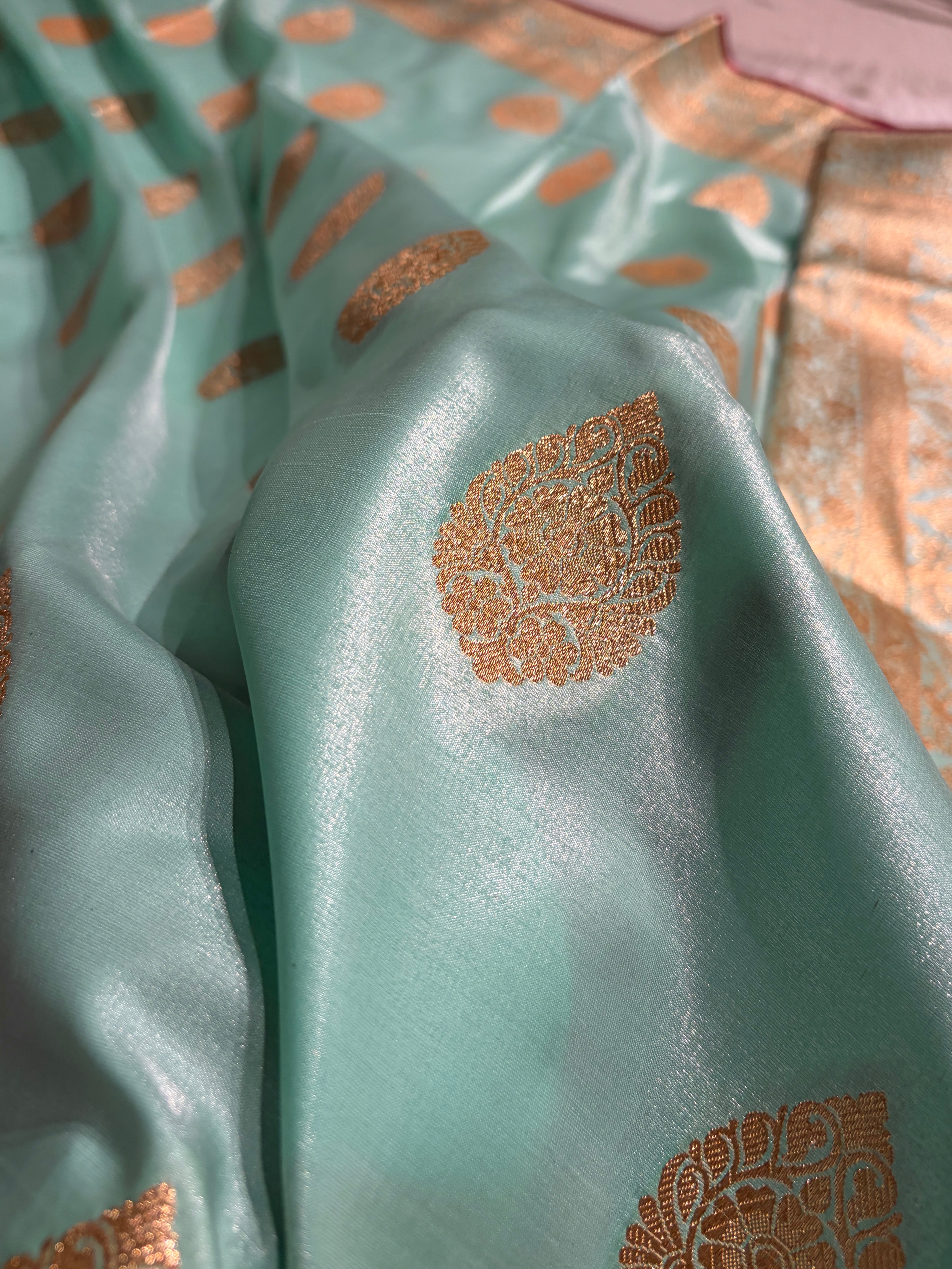 Ultra Light Weight Satin Silk Sea Green Boota SS05