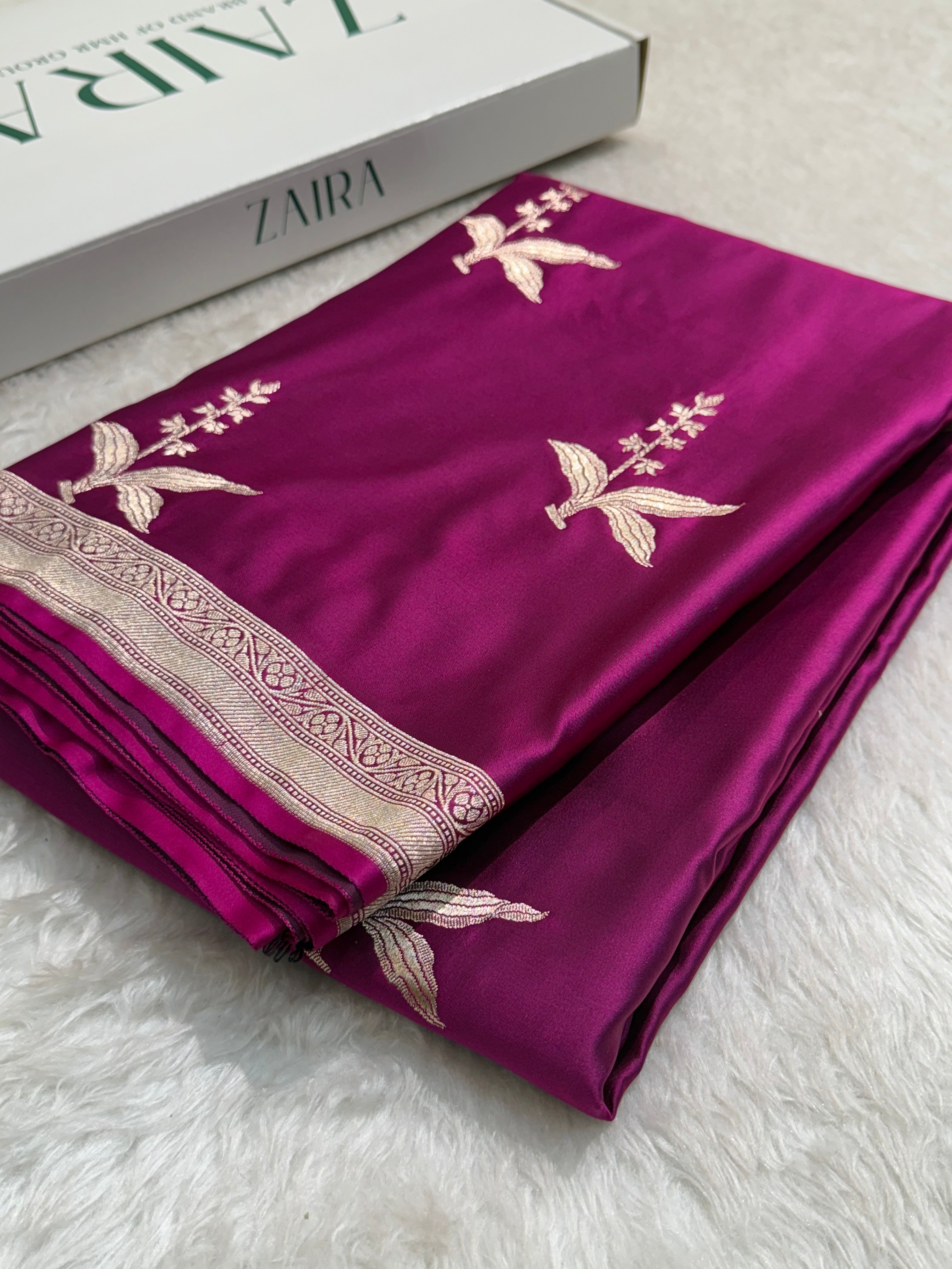 Wine floral Motif Mashru Silk Saree