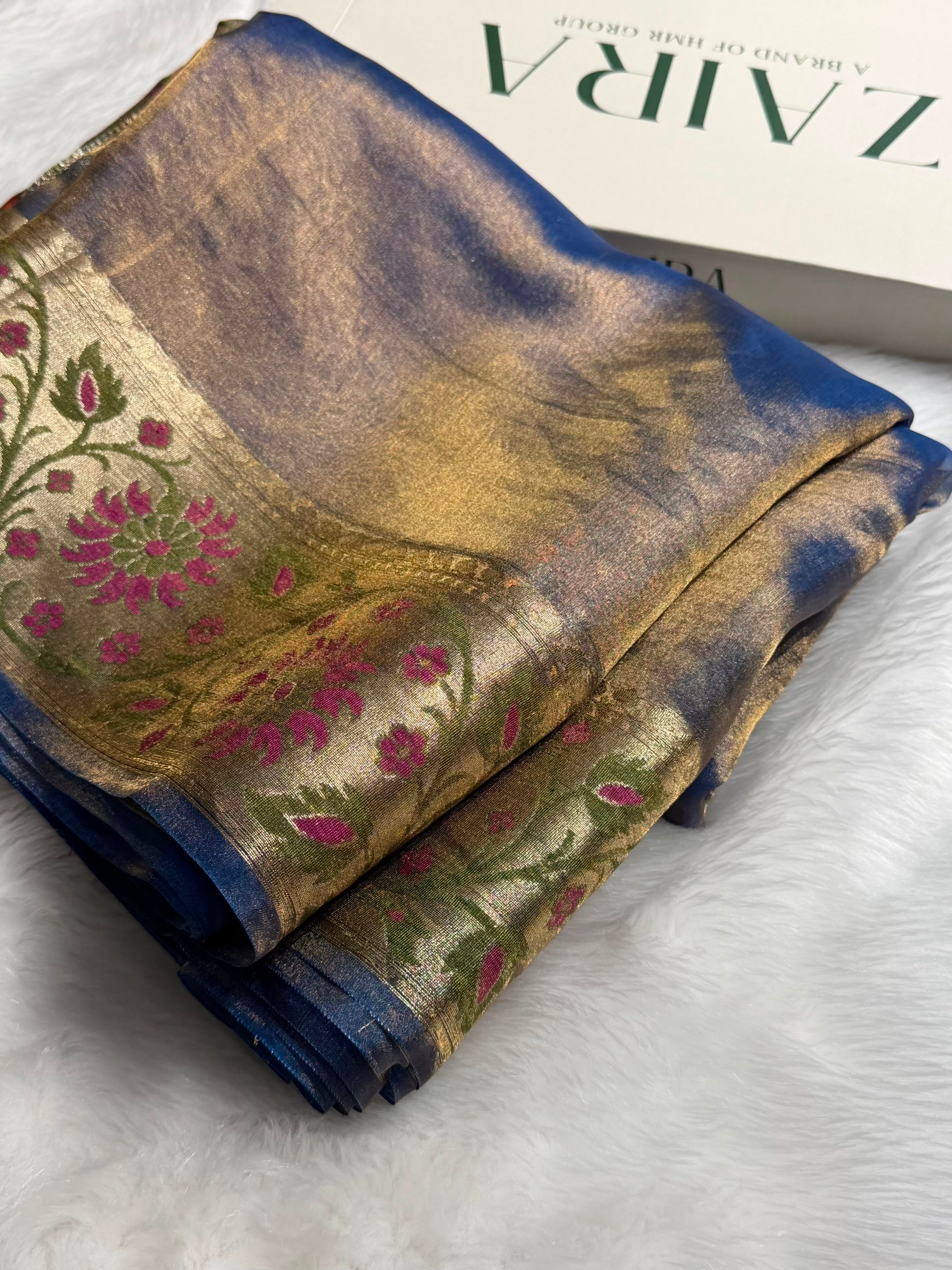 Banarasi Goldish Purple Shades With Minakari Border Pure Tissue Silk Saree PT-59