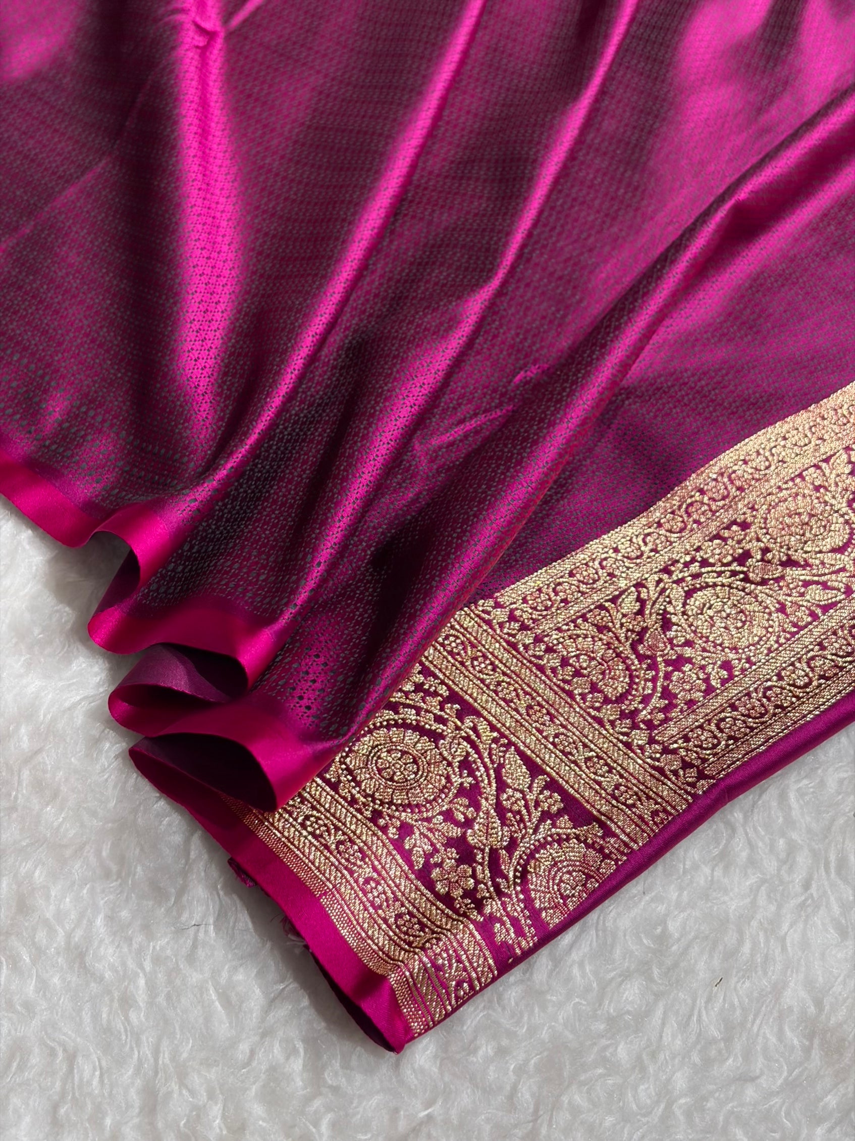 Banarasi Satin Katan Saree in Jaal Pattern Rani Shades SK86