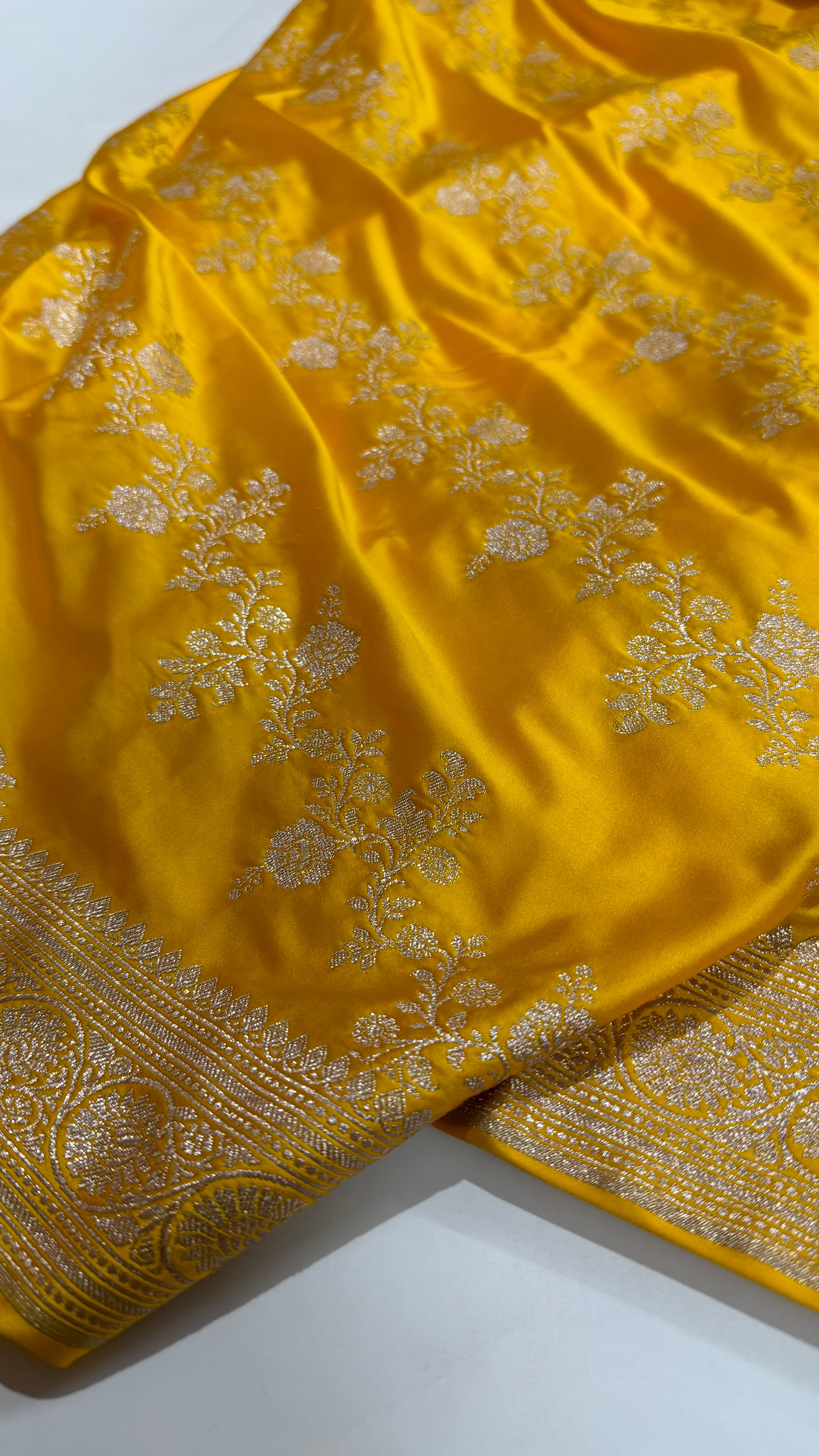 Mango Yellow Cross Mashru Silk Saree