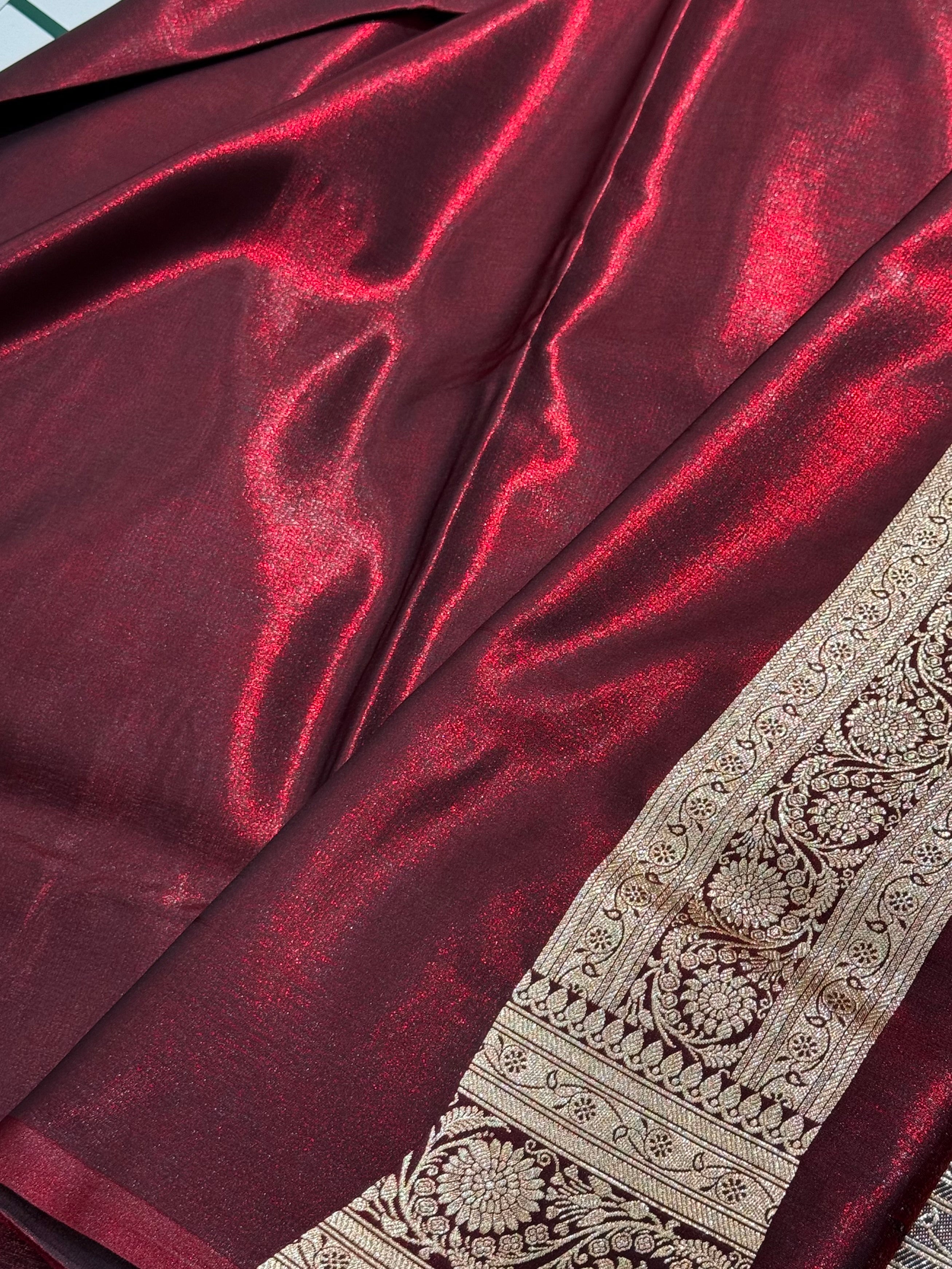Maroon Chand Tara Satin Silk Saree SS04