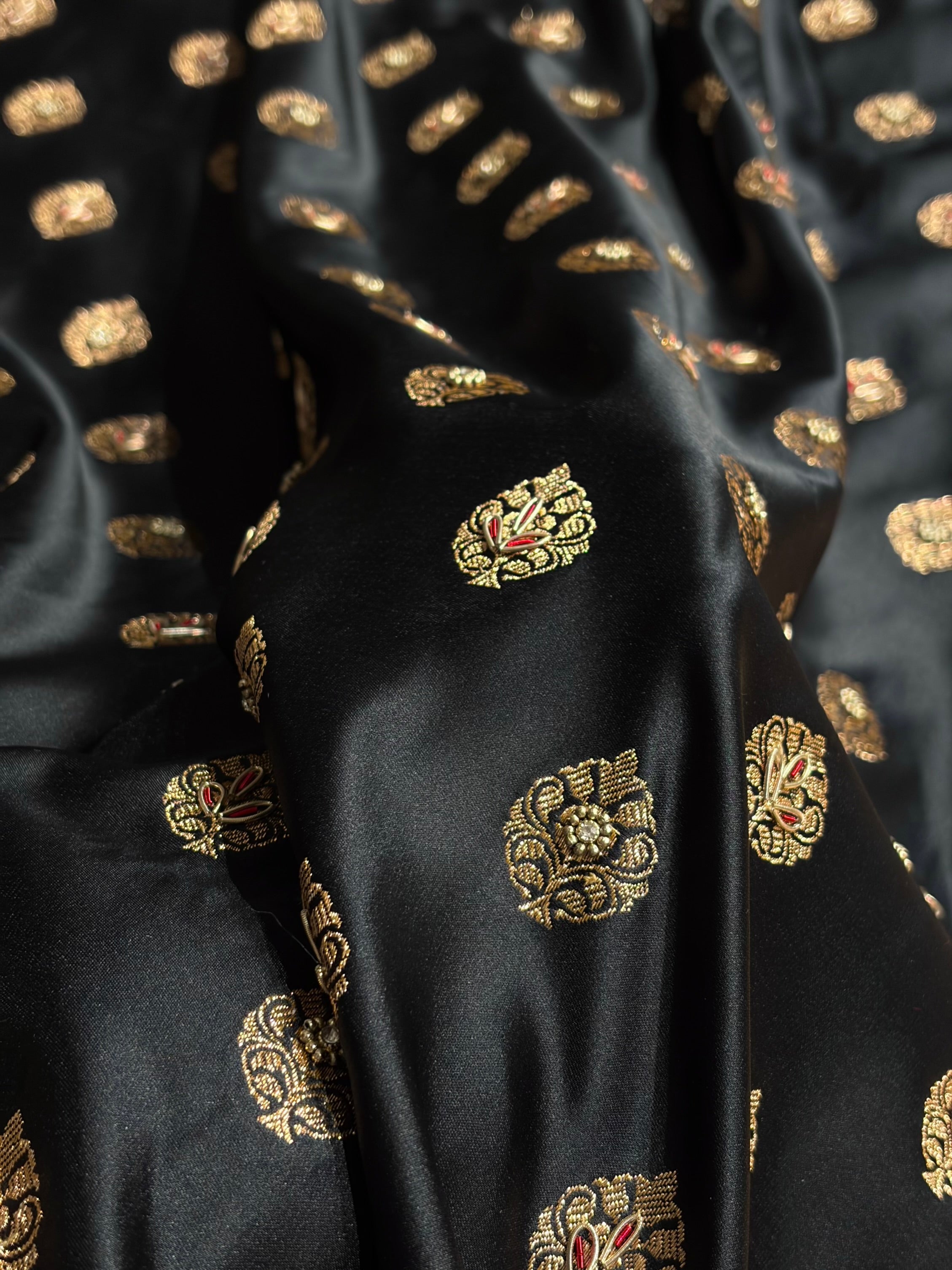 Banarasi Boota Katan Silk Saree In Black Shades With Ari Zardozi Work BSK02