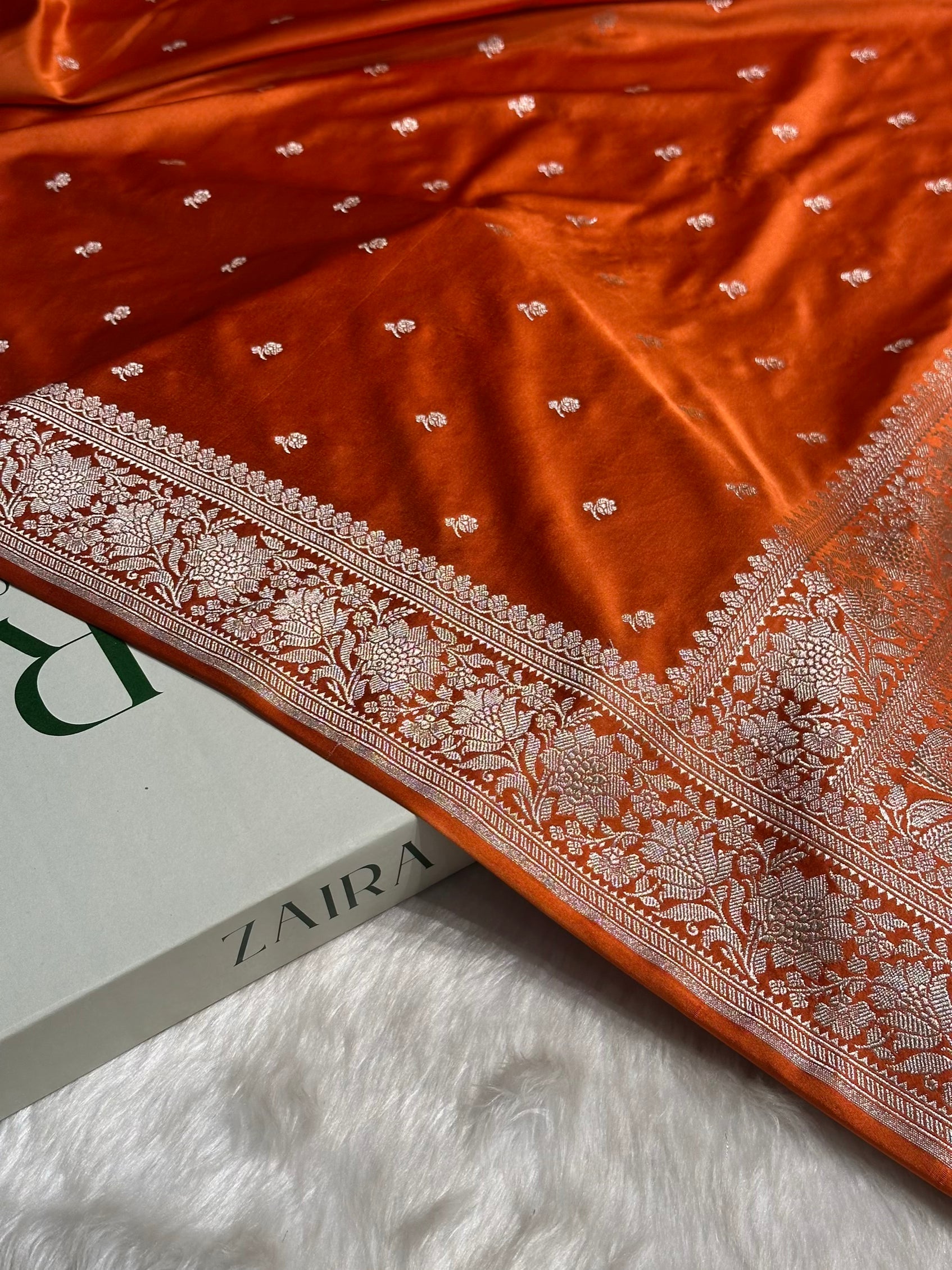 Rust Orange Shades Booti Mashru Silk Saree MS67