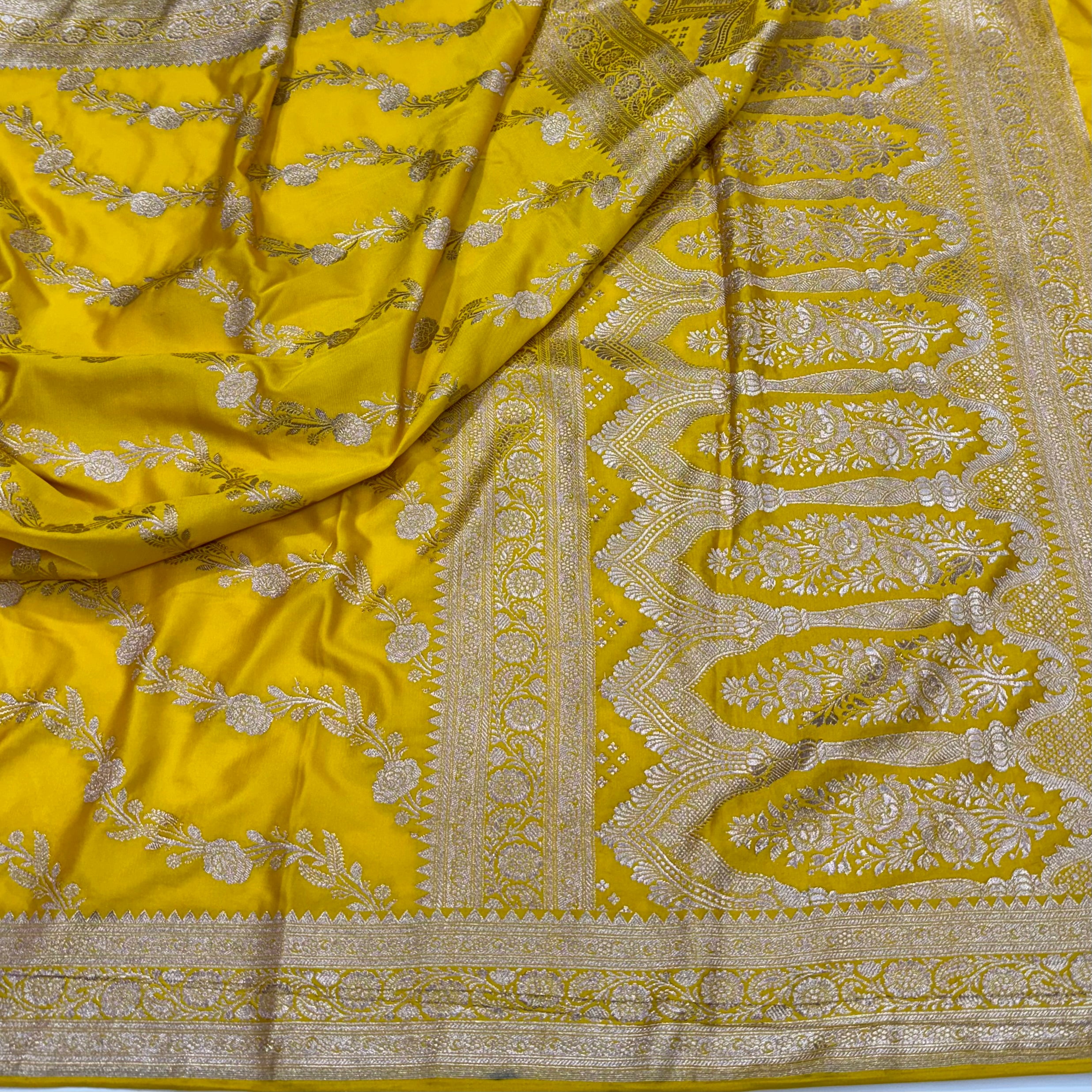 Yellow Cross Mashru Silk Saree