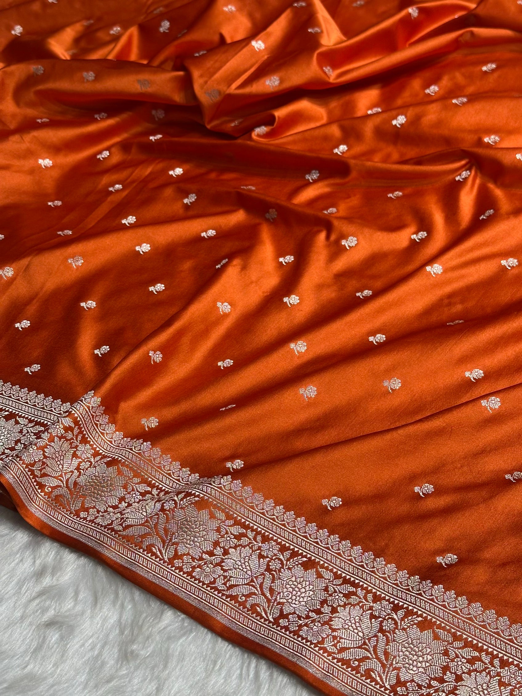 Rust Orange Shades Booti Mashru Silk Saree MS67