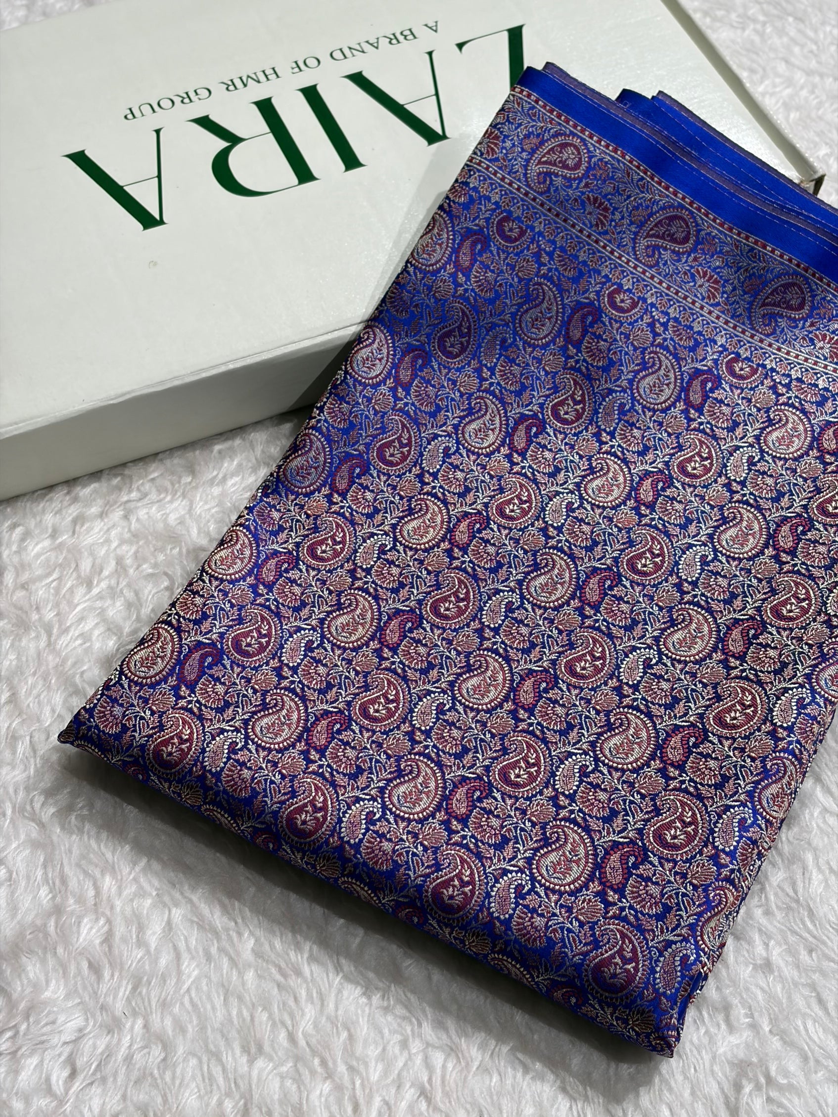 Royal Blue Jamawar Tanchoi Jaal Katan Silk Saree SKTM-22