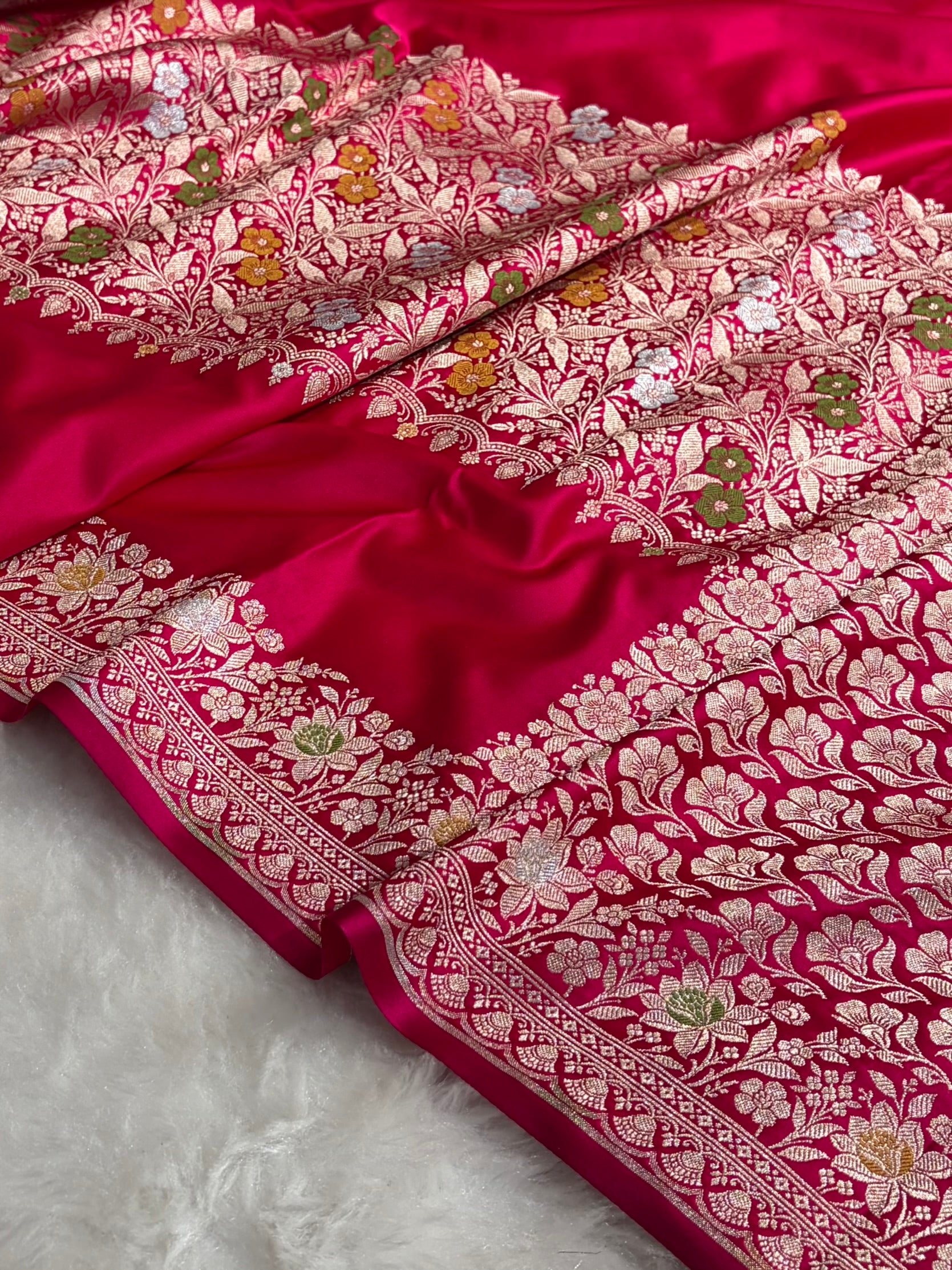 Rani Shades Banarasi Minakari Boota Skirt Pattern Floral Mashru Silk Saree MSM-116