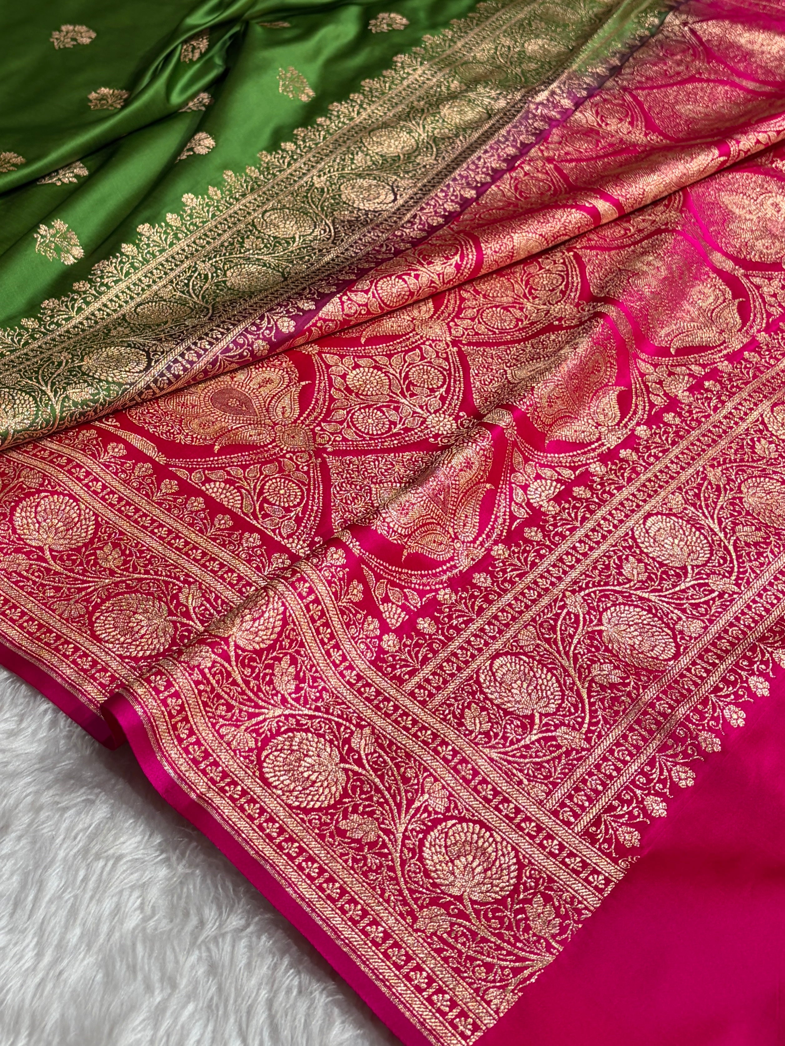 Green - Rani Banarasi Boota Katan Silk Saree SKM29