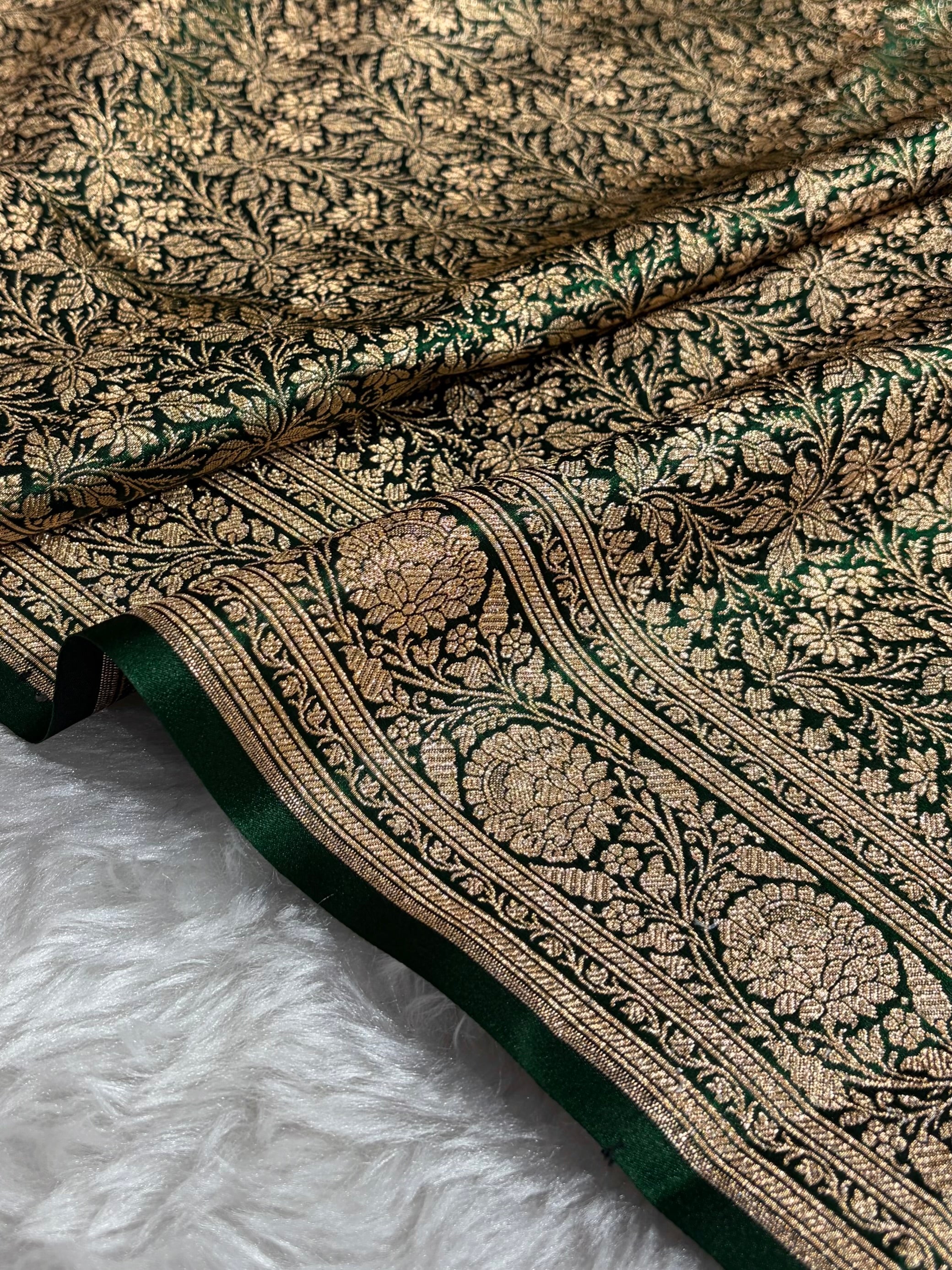 Bottle Green Shades Brocade Satin Silk Saree Banarasi Saree Shades SS30
