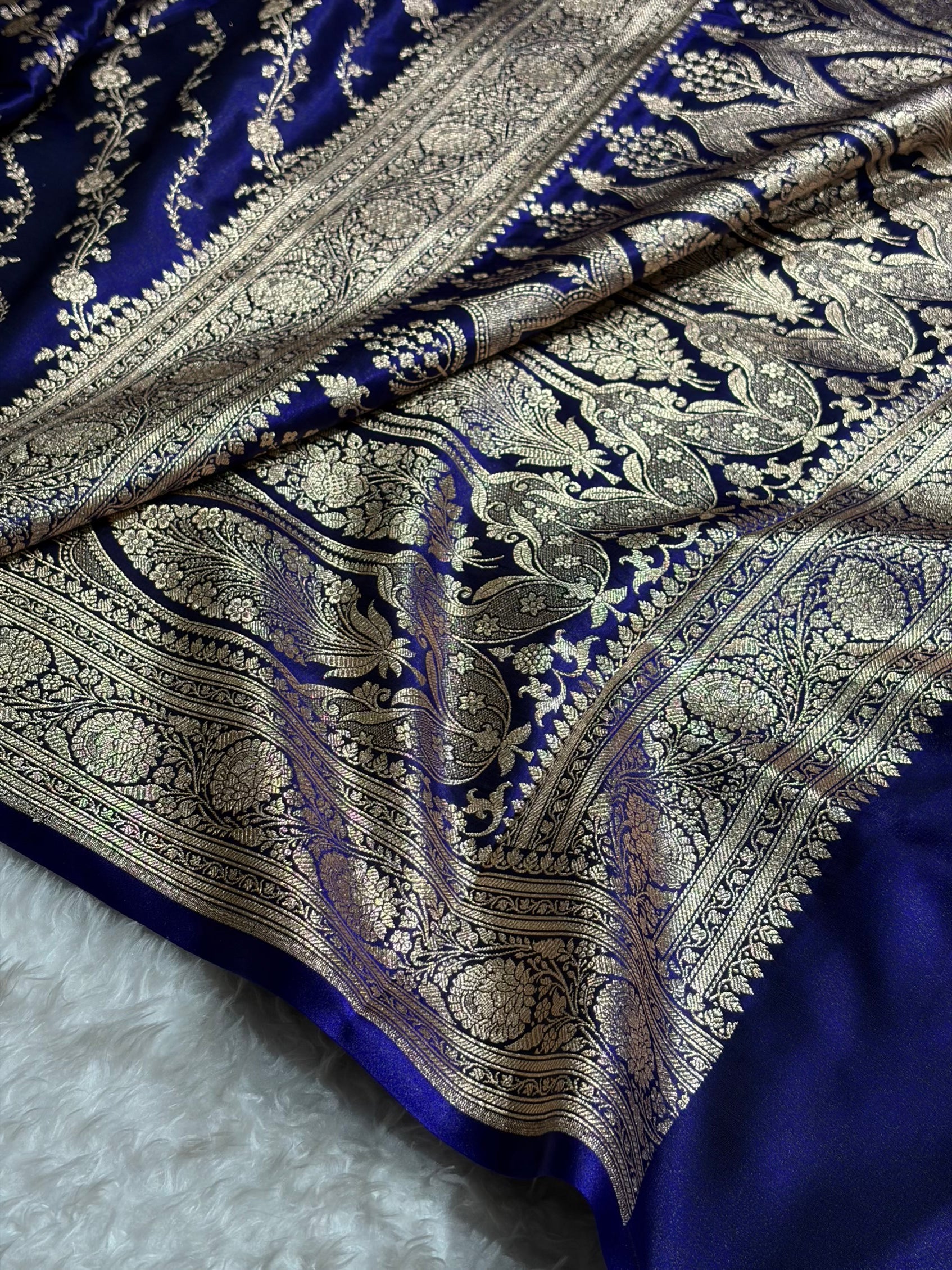 Satin Silk Cross Pattern in Royal Blue Shades SS37