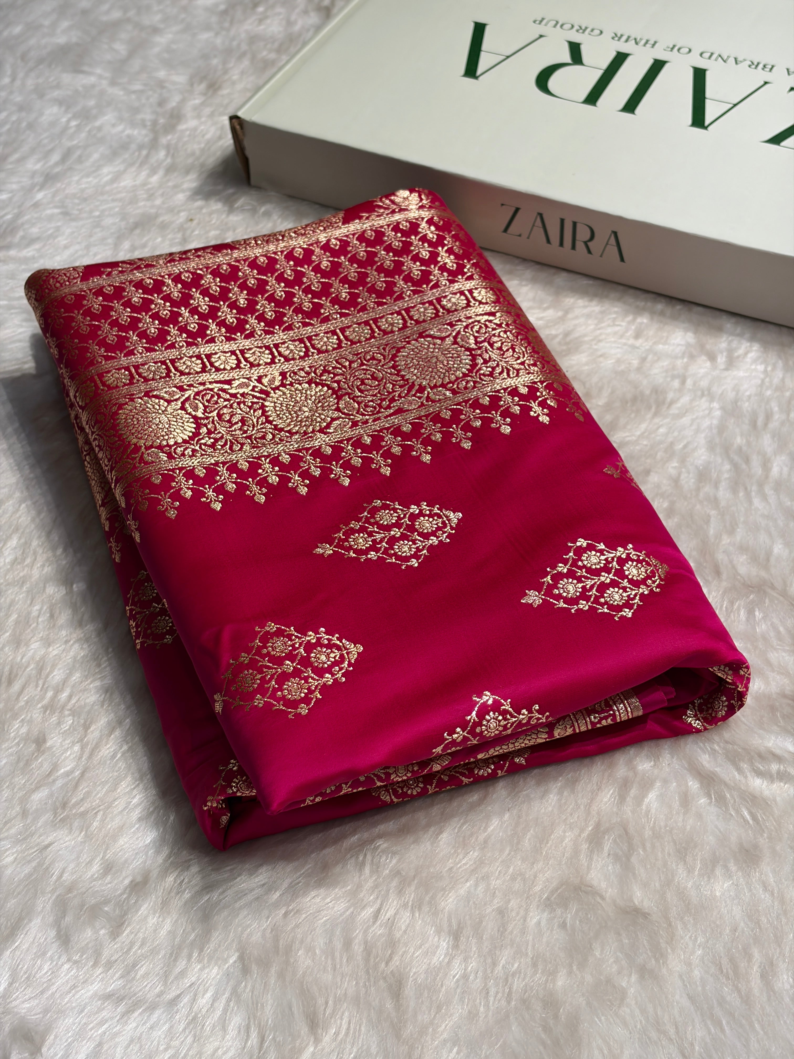 Rani Floral Boota Satin Katan Silk saree SK35