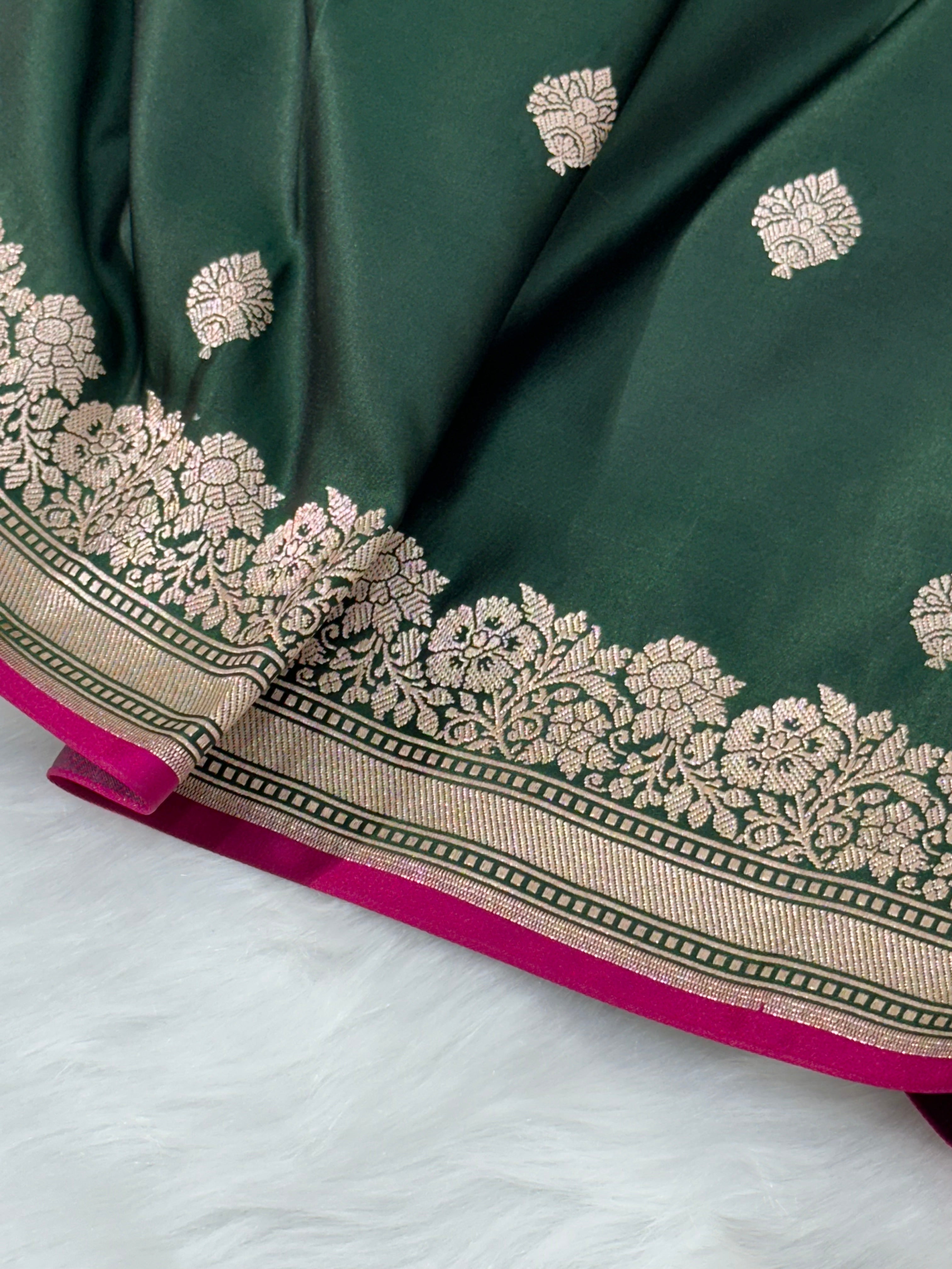 Bottle Green Shades Floral Boota Mashru Silk Saree