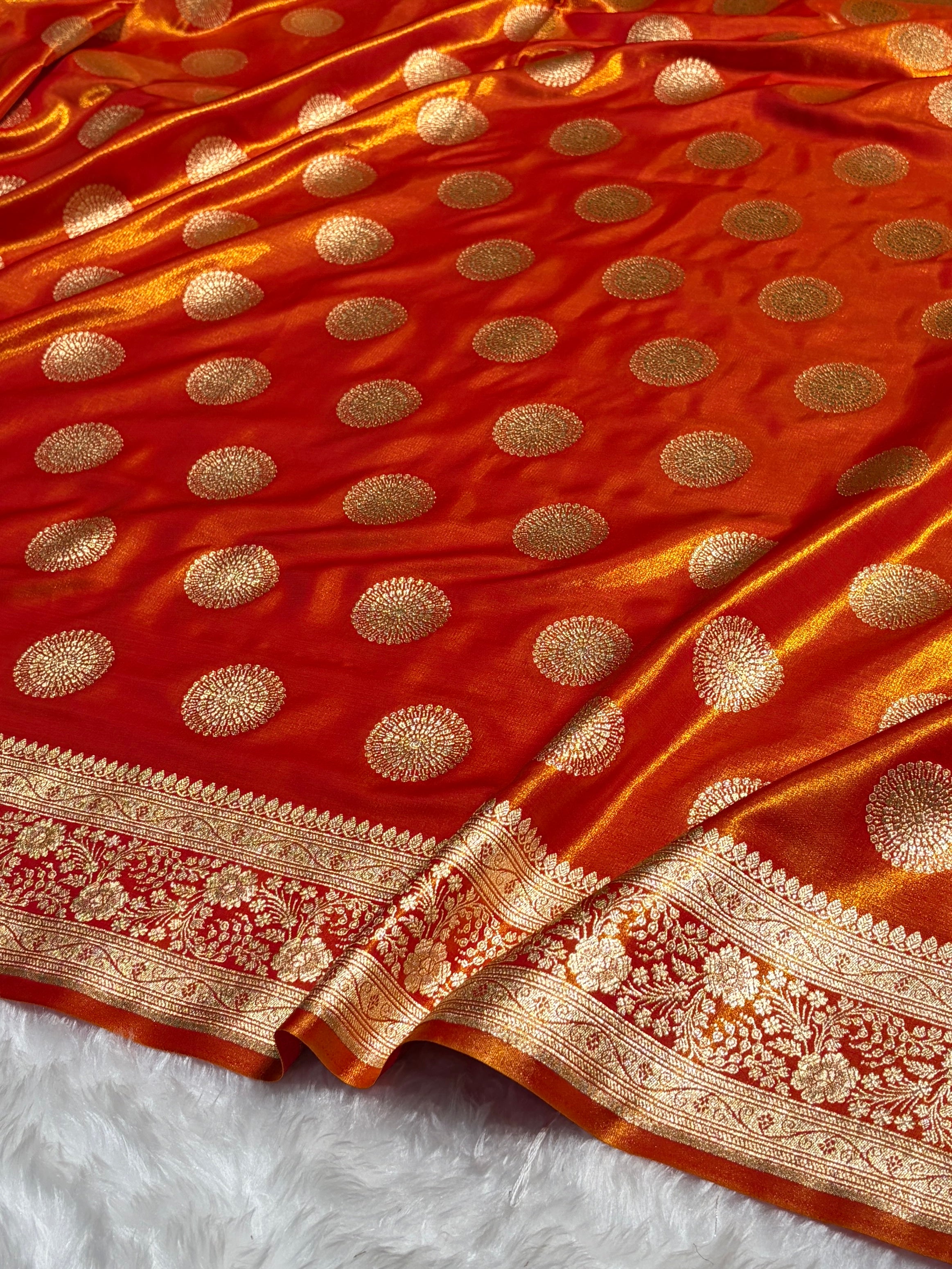 Fire Gold Shades Banarasi Satin Silk Saree SS33