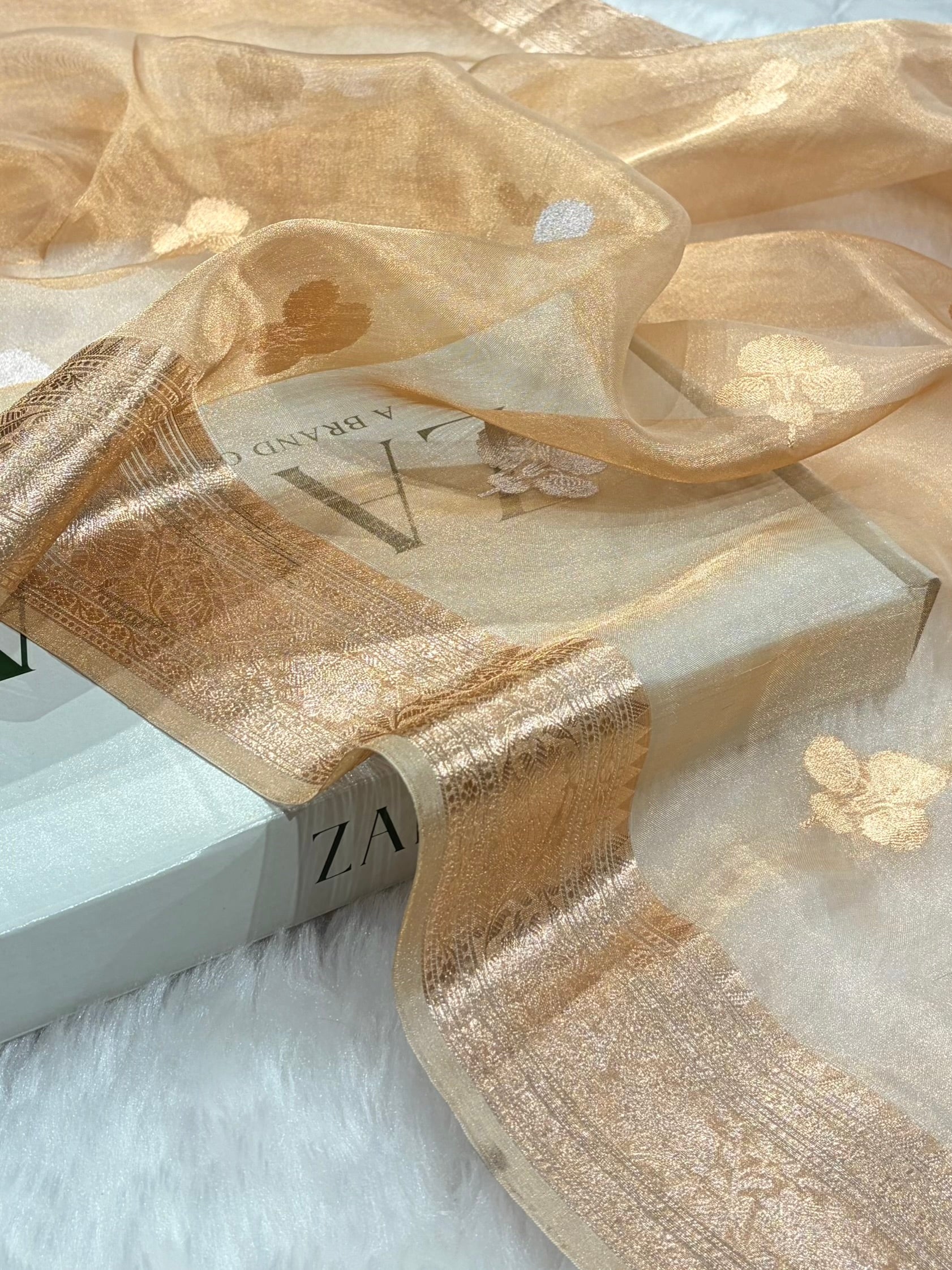 Tusser Bananasi Floral Shades Pure Tissue Silk Saree PT-49