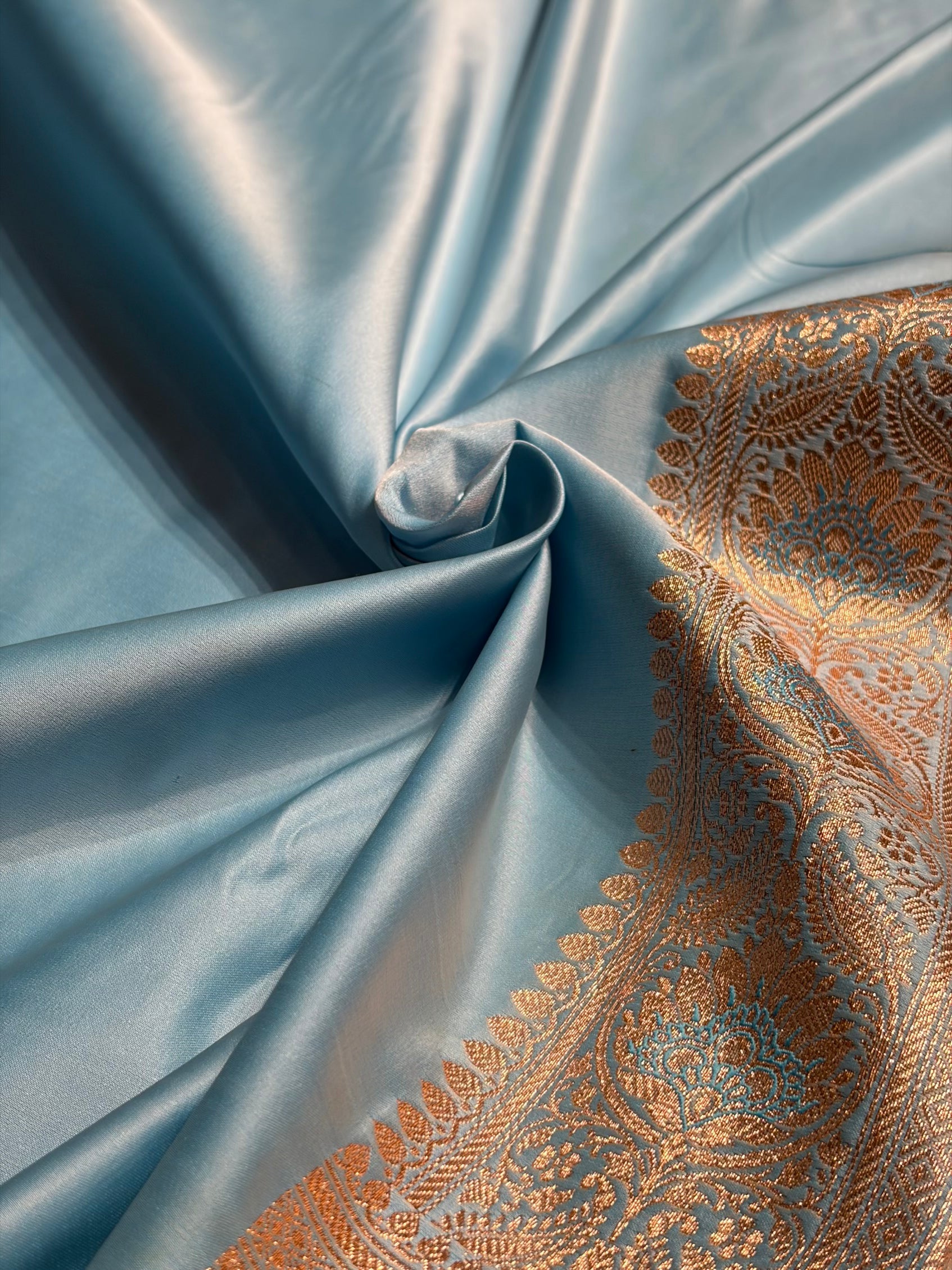 Floral boota Satin katan Silk Saree In Sky Blue Shades SK12