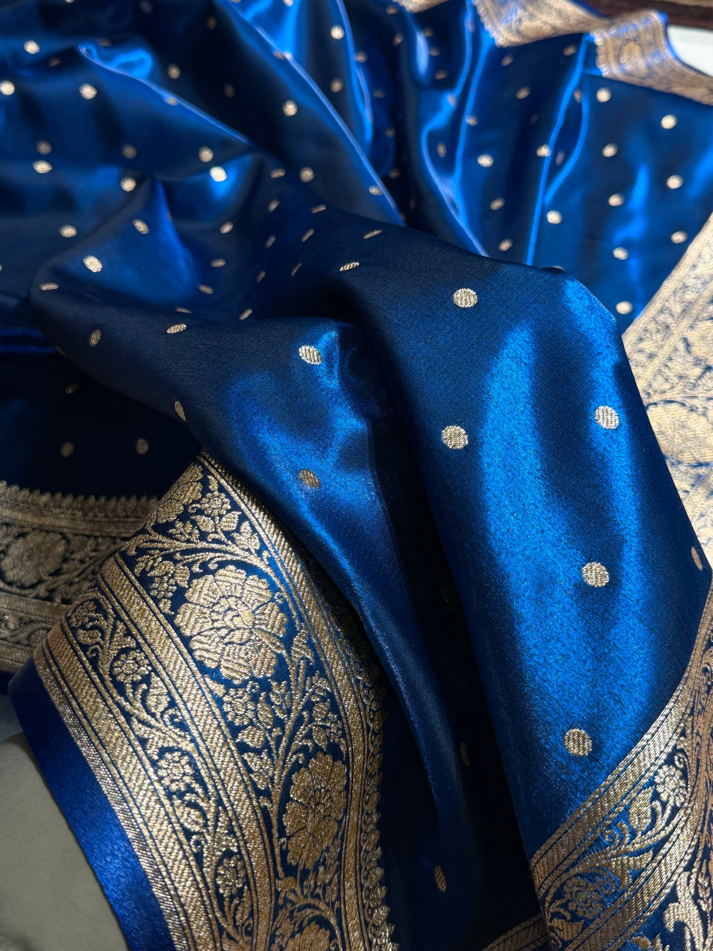 Banarasi Satin Silk Dot Booti in German Blue Shades SS08