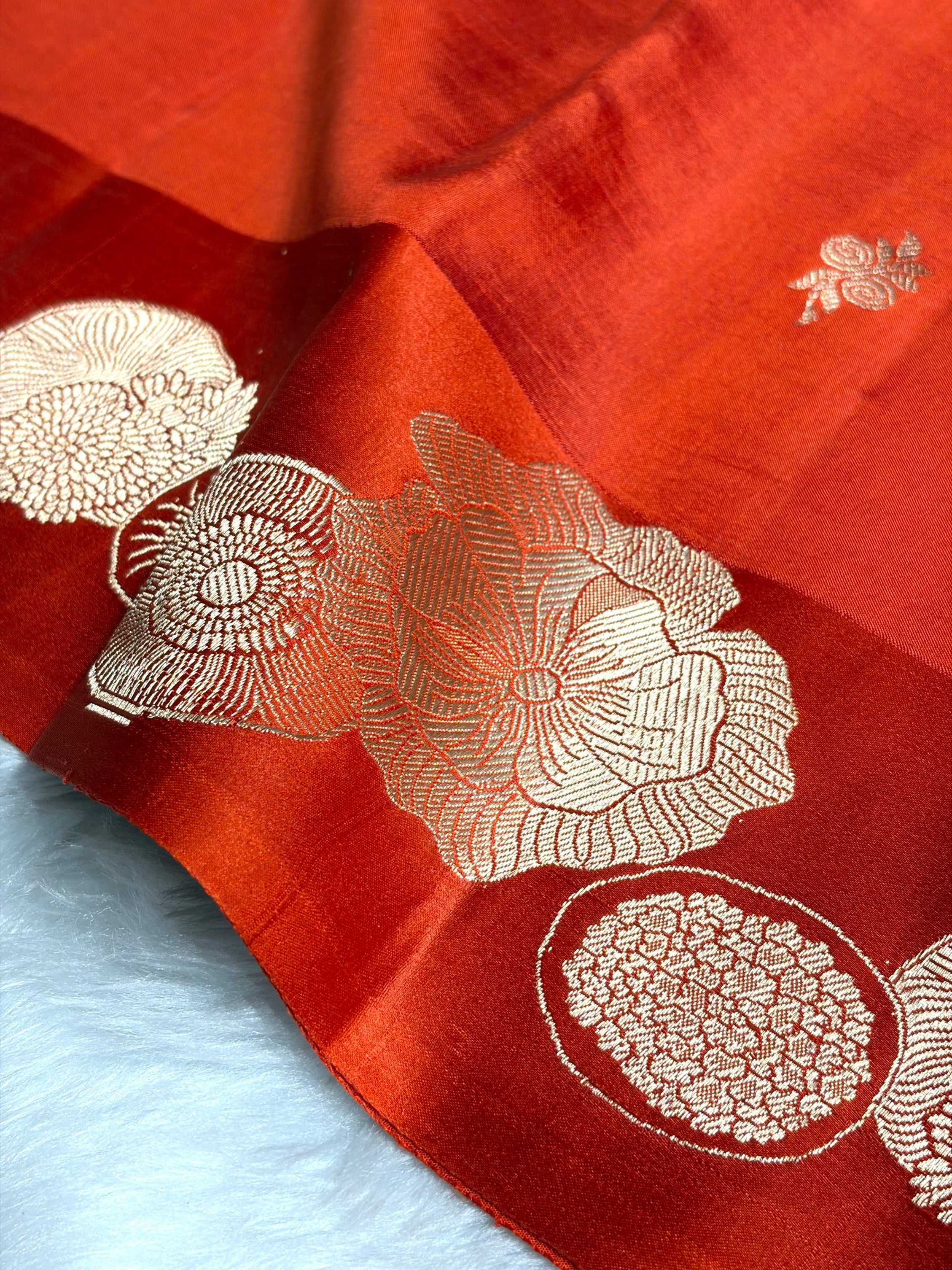 Rust Orange Shades Handwoven Pure Raw Mango Silk RM-61