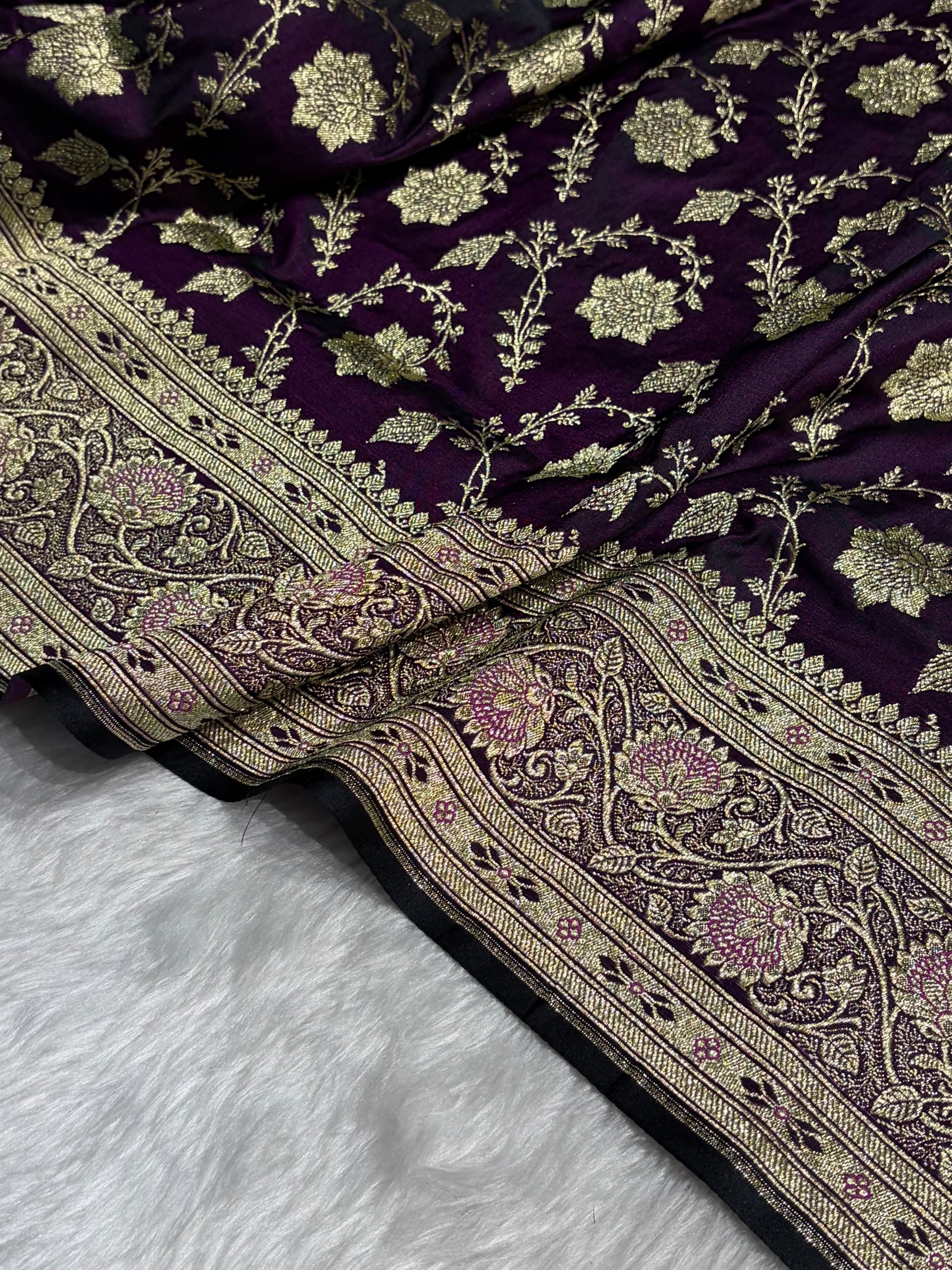 Purple Katan Silk Saree In Boota Floral Motif